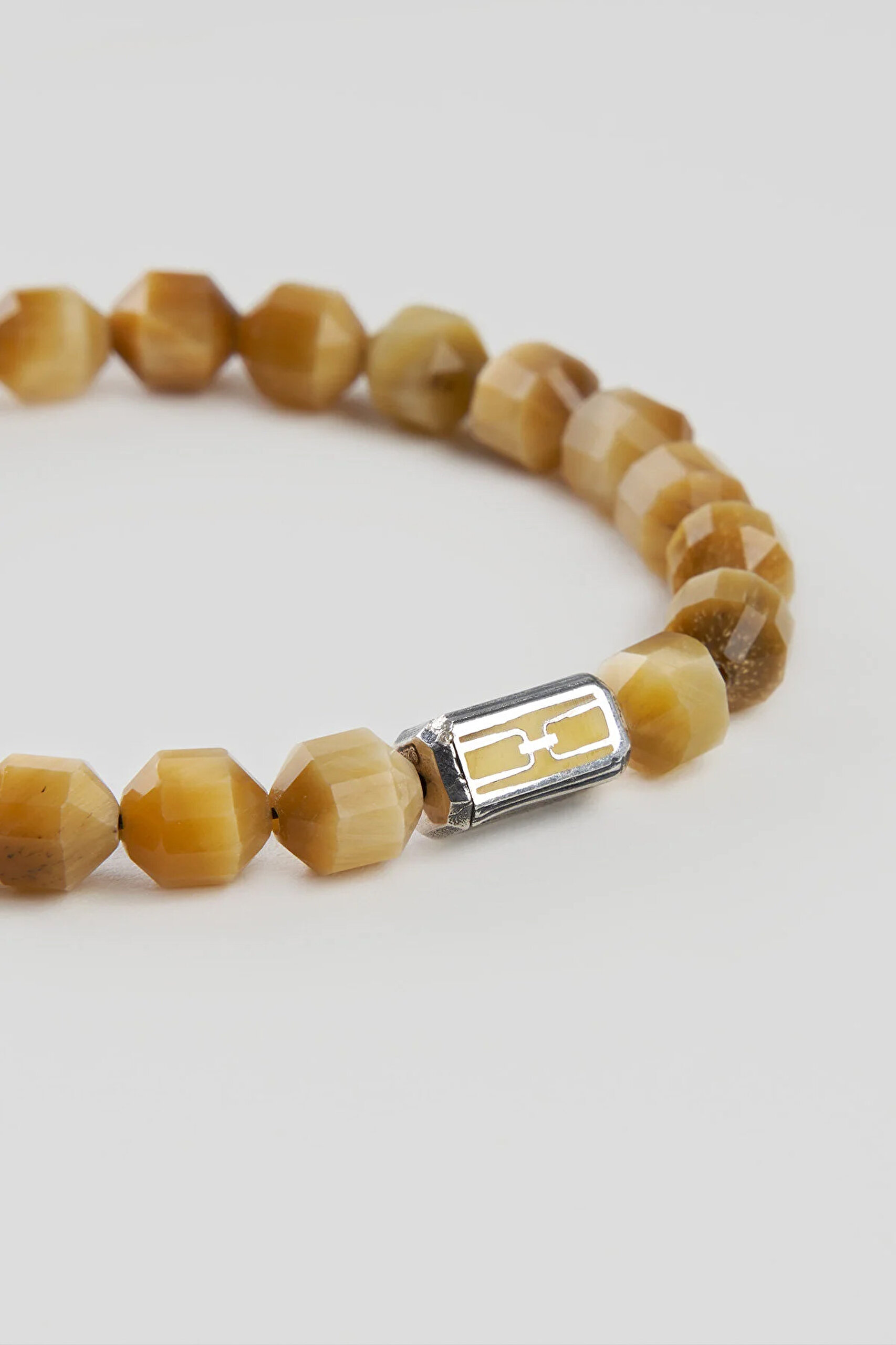 ⁠ Kaplan Gözü Taşlı Gümüş Erkek Bileklik_4}