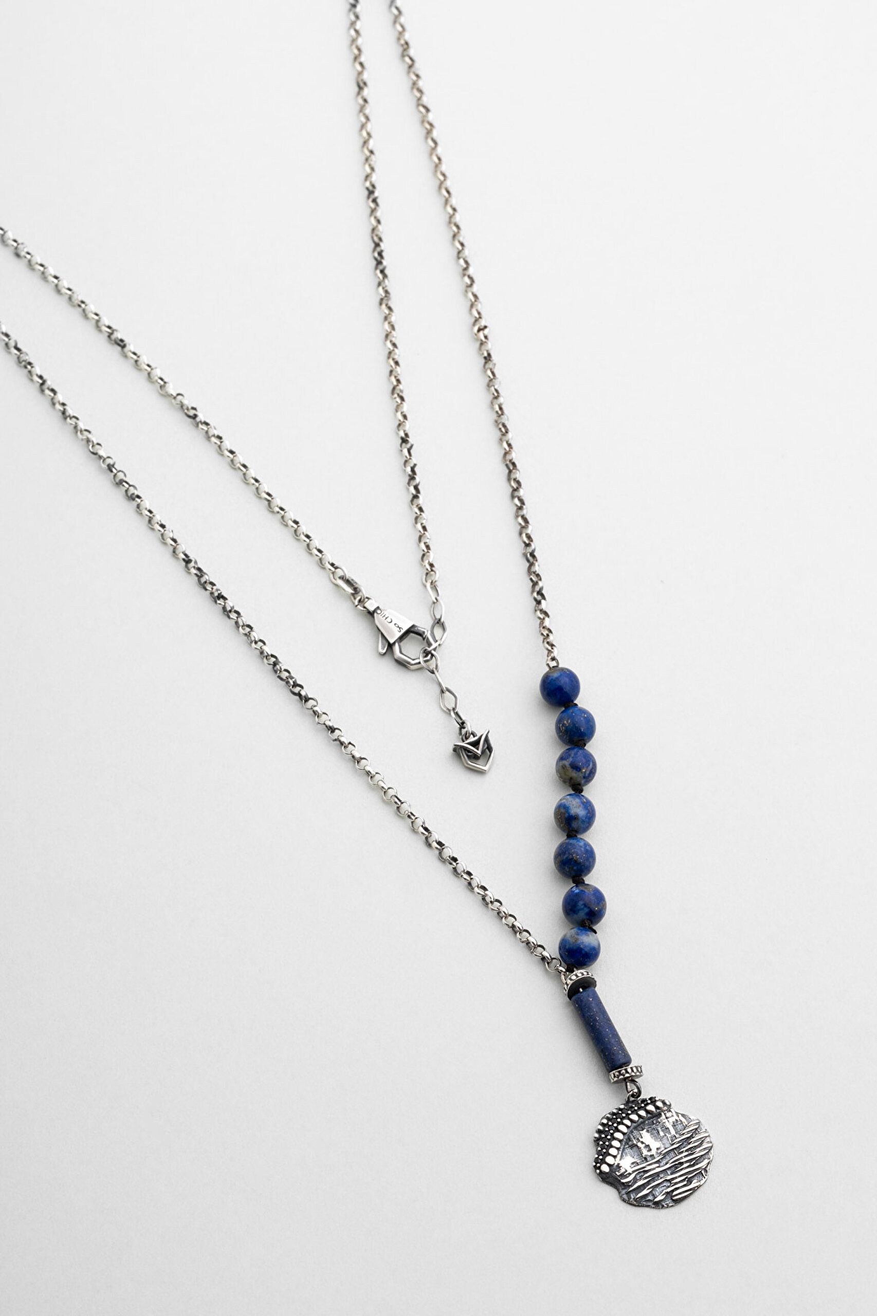 ⁠ Lapis Taşlı 69 Cm Gümüş Erkek Kolye_0}