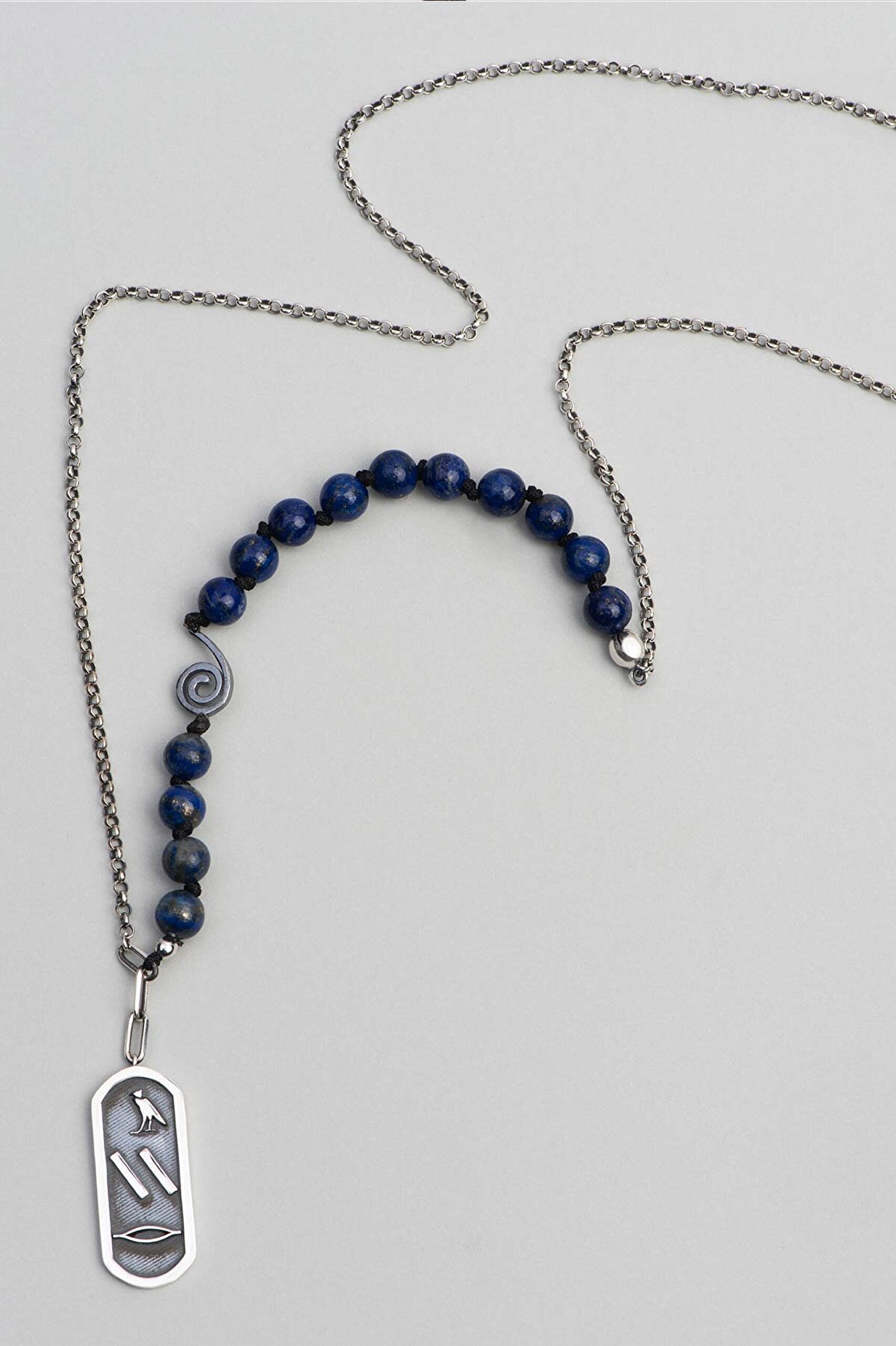 Hava Elementi 68 Cm Gümüş Lapis Taşlı Erkek Kolye - 0