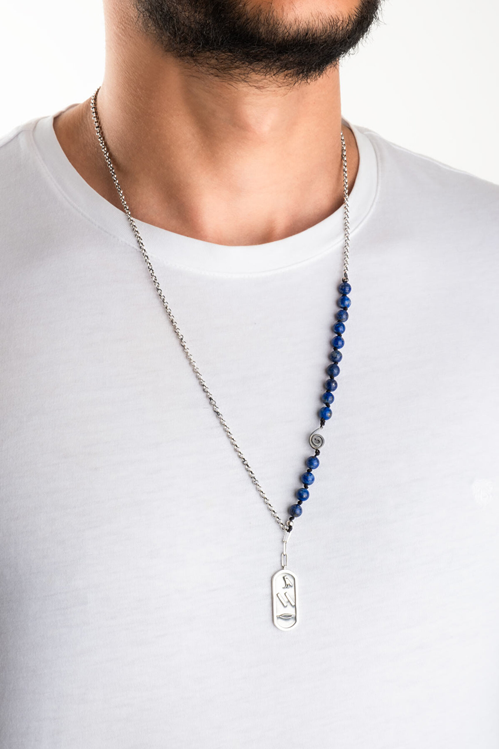 Hava Elementi 68 Cm Gümüş Lapis Taşlı Erkek Kolye - 3