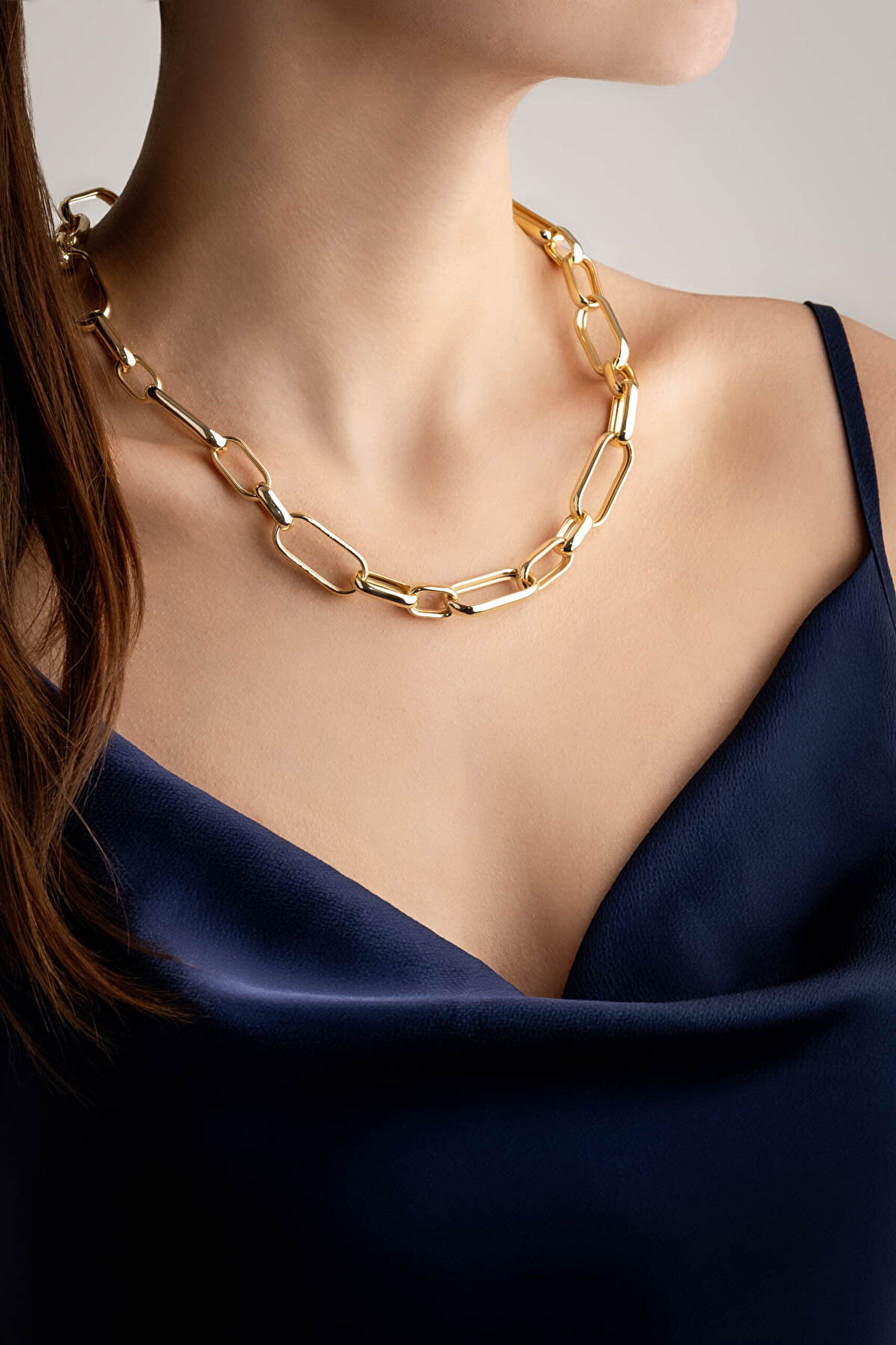 Ataç Model 18 Ayar Sarı Altın Kaplama 45 Cm Gümüş Zincir Kolye - 3