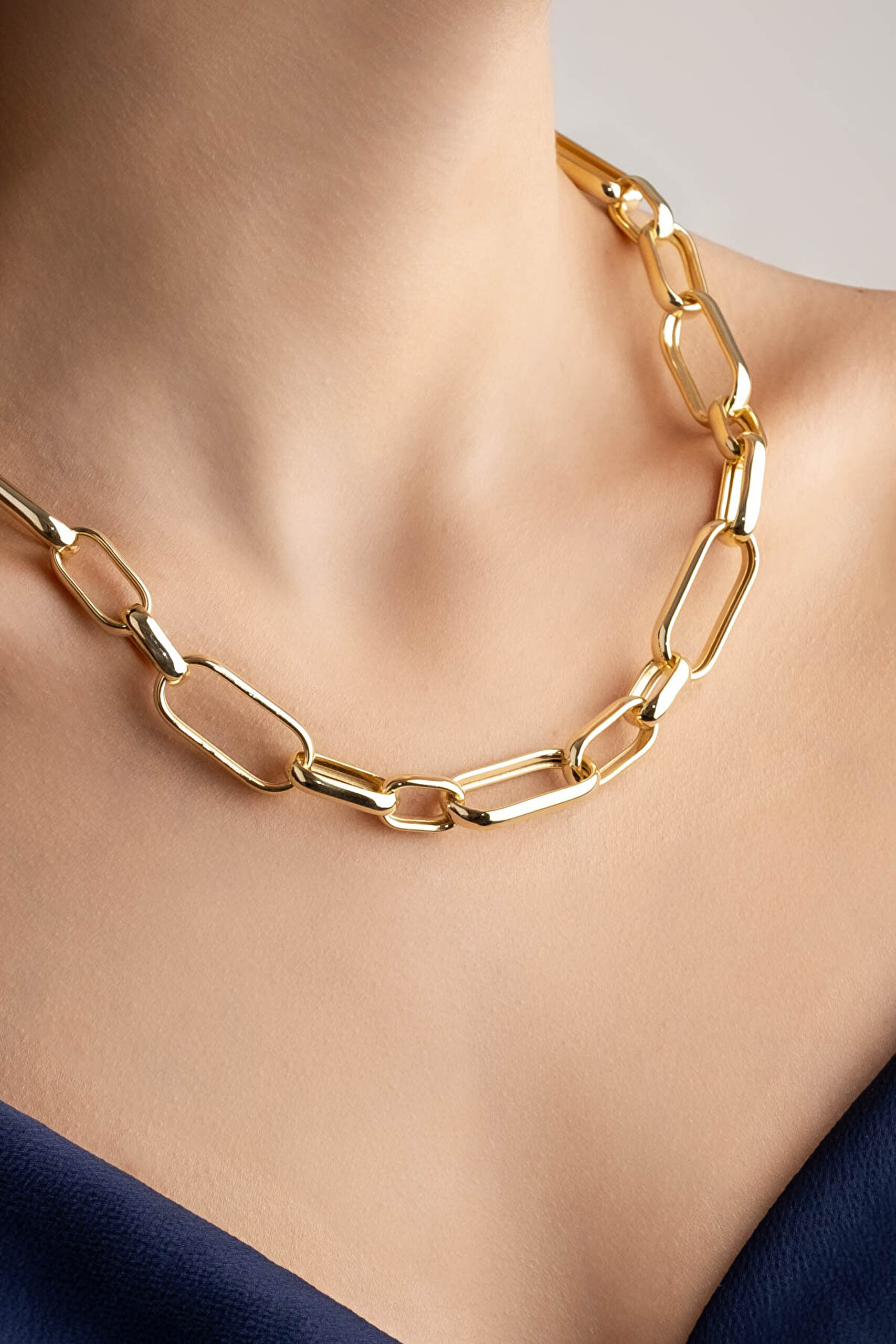 Ataç Model 18 Ayar Sarı Altın Kaplama 45 Cm Gümüş Zincir Kolye - 1