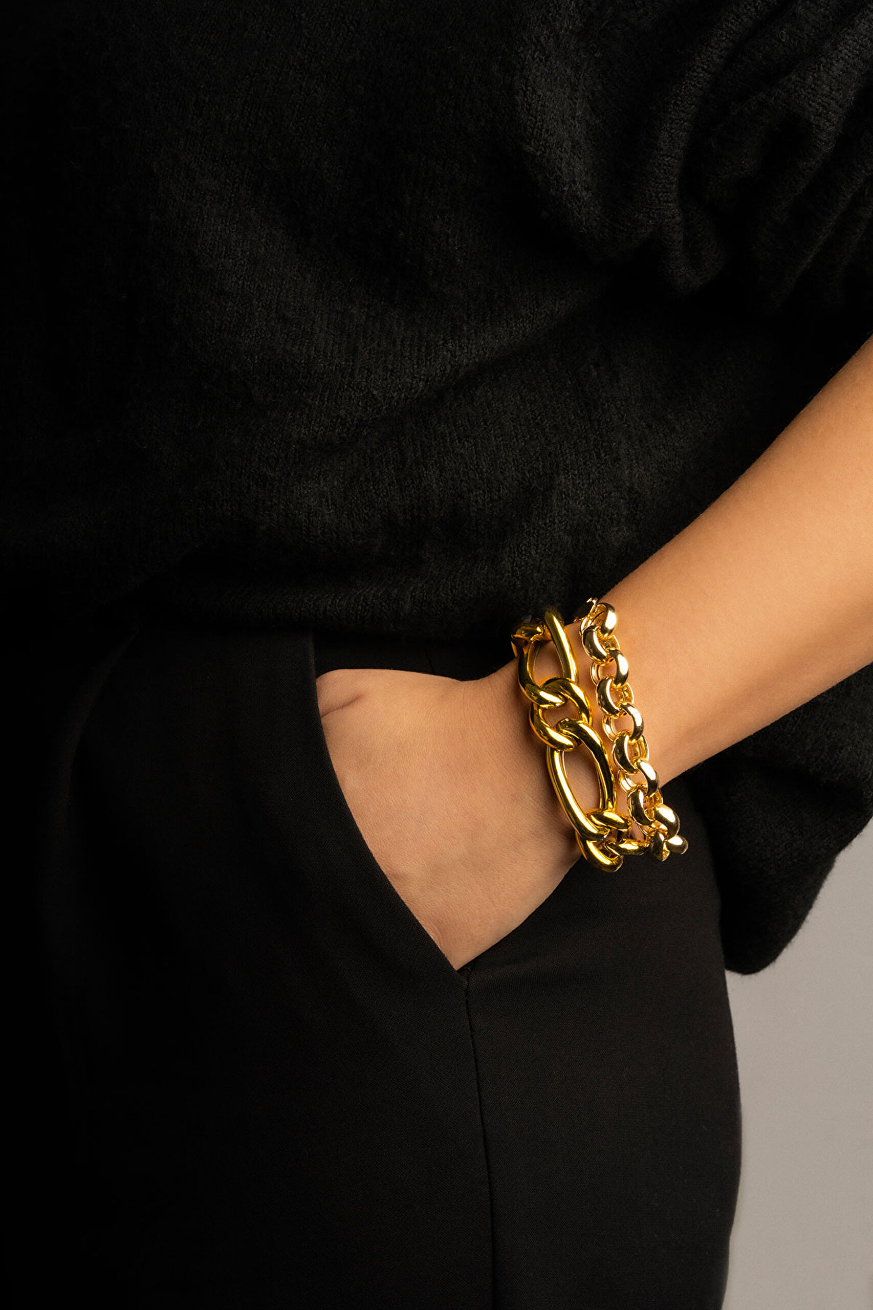 ⁠ Modern Tasarım 18 Ayar Sarı Altın Kaplama 19 Cm Gümüş Bileklik_1}