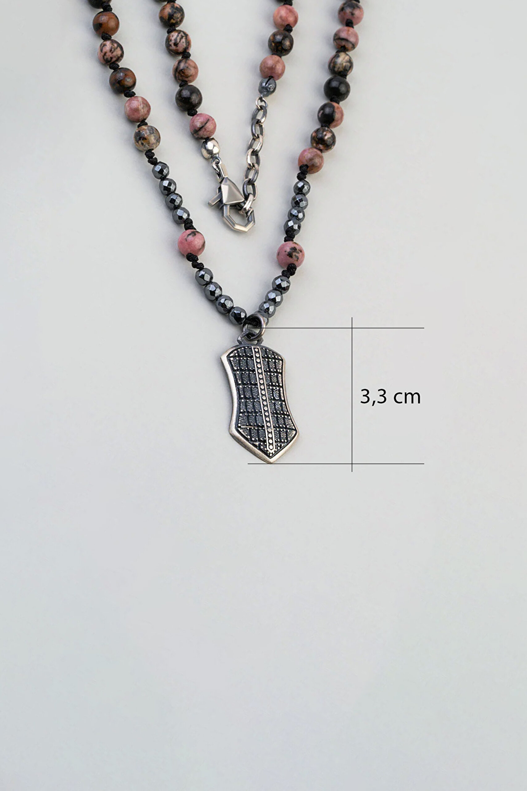 ⁠ Hematit ve Jasper Taşlı 80 Cm Gümüş Erkek Kolye_1}