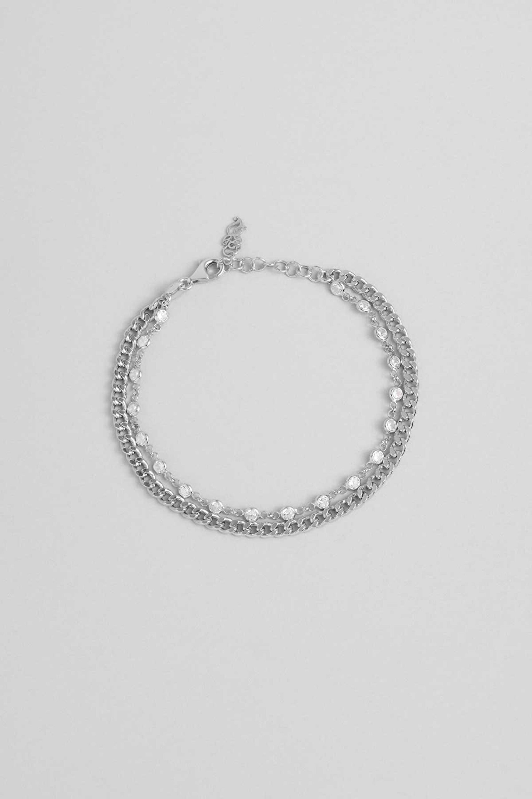 ⁠ Luna 18 Ayar Beyaz Altın Kaplama 19 Cm Gümüş Zincir Bileklik_0}