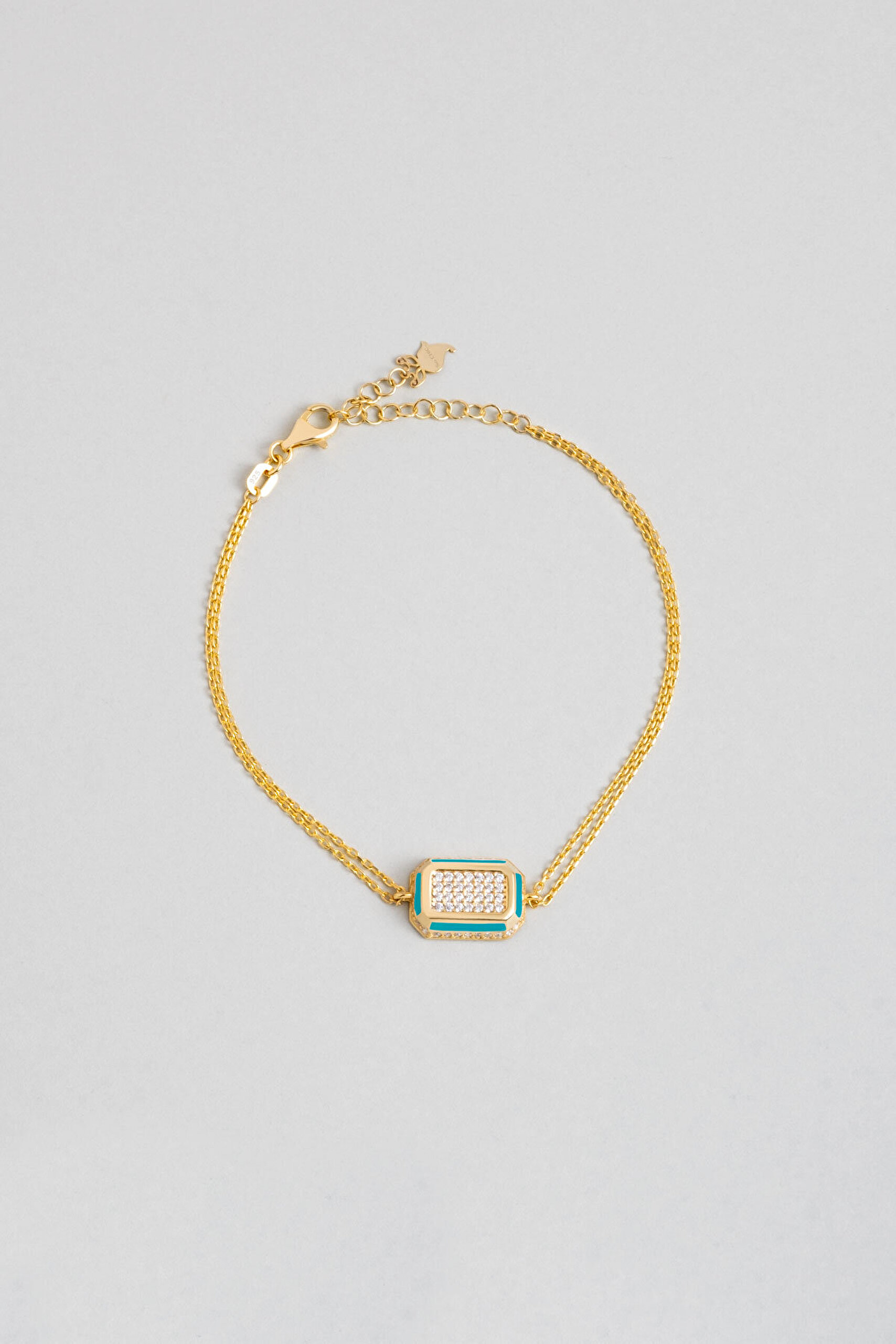 Mavi Mineli 18 Ayar Sarı Altın Kaplama 21 Cm Gümüş Minimal Bileklik - 0