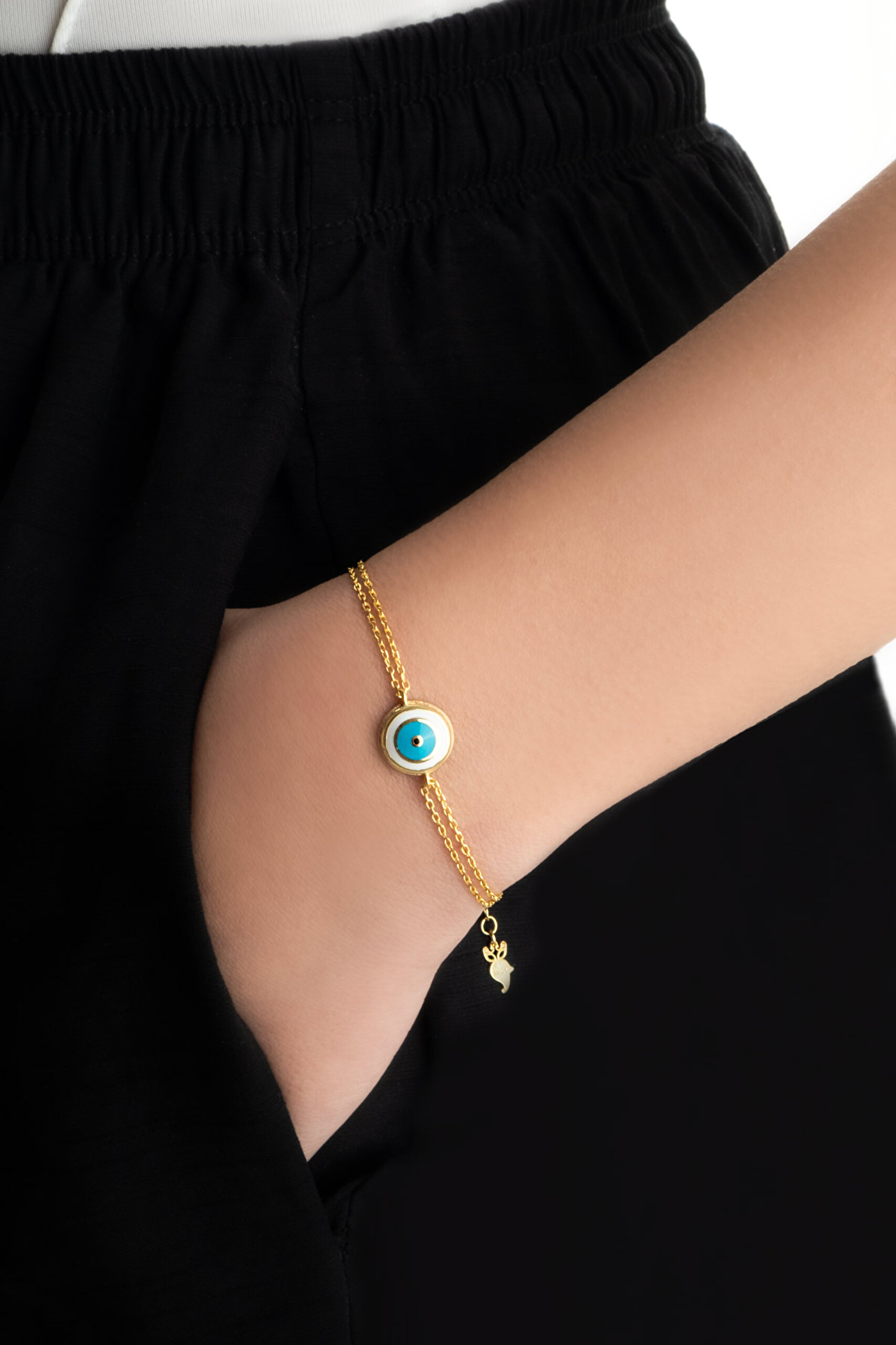 ⁠ Ra'nın Gözü 18 Ayar Sarı Altın Kaplama 19 Cm Gümüş Bileklik_1}