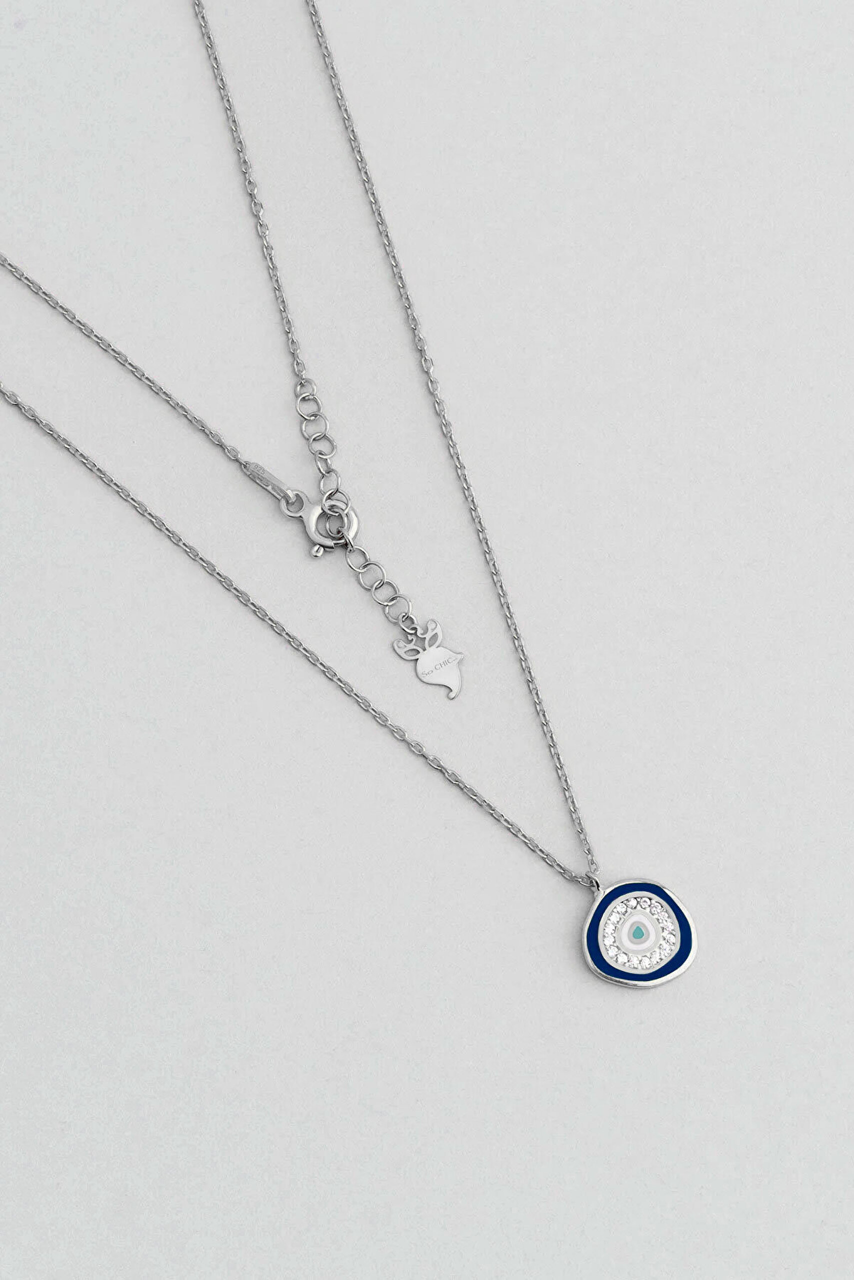 Horus Gözü 18 Ayar Beyaz Altın Kaplama 45 Cm Gümüş Nazar Kolye - 0