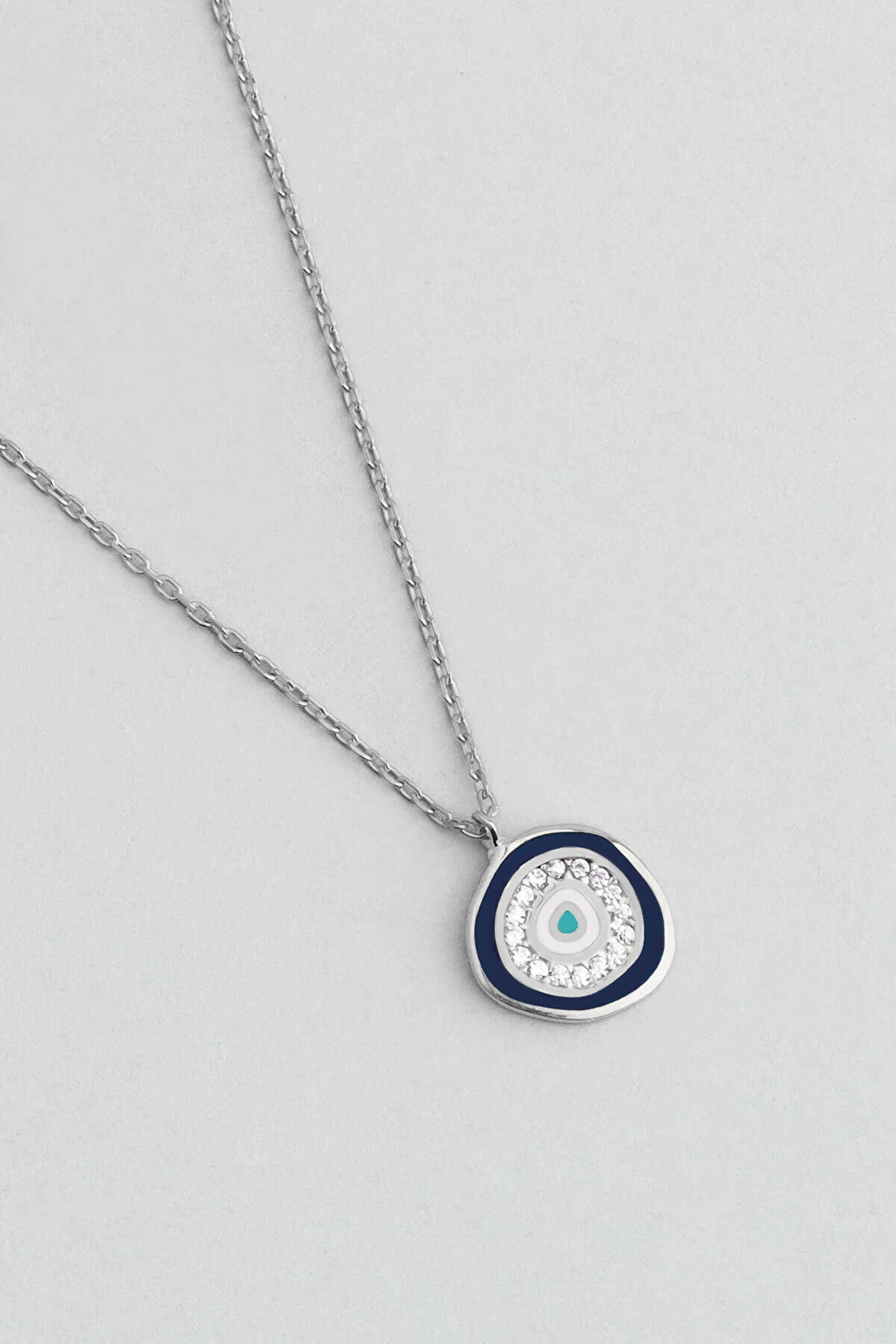 Horus Gözü 18 Ayar Beyaz Altın Kaplama 45 Cm Gümüş Nazar Kolye - 1