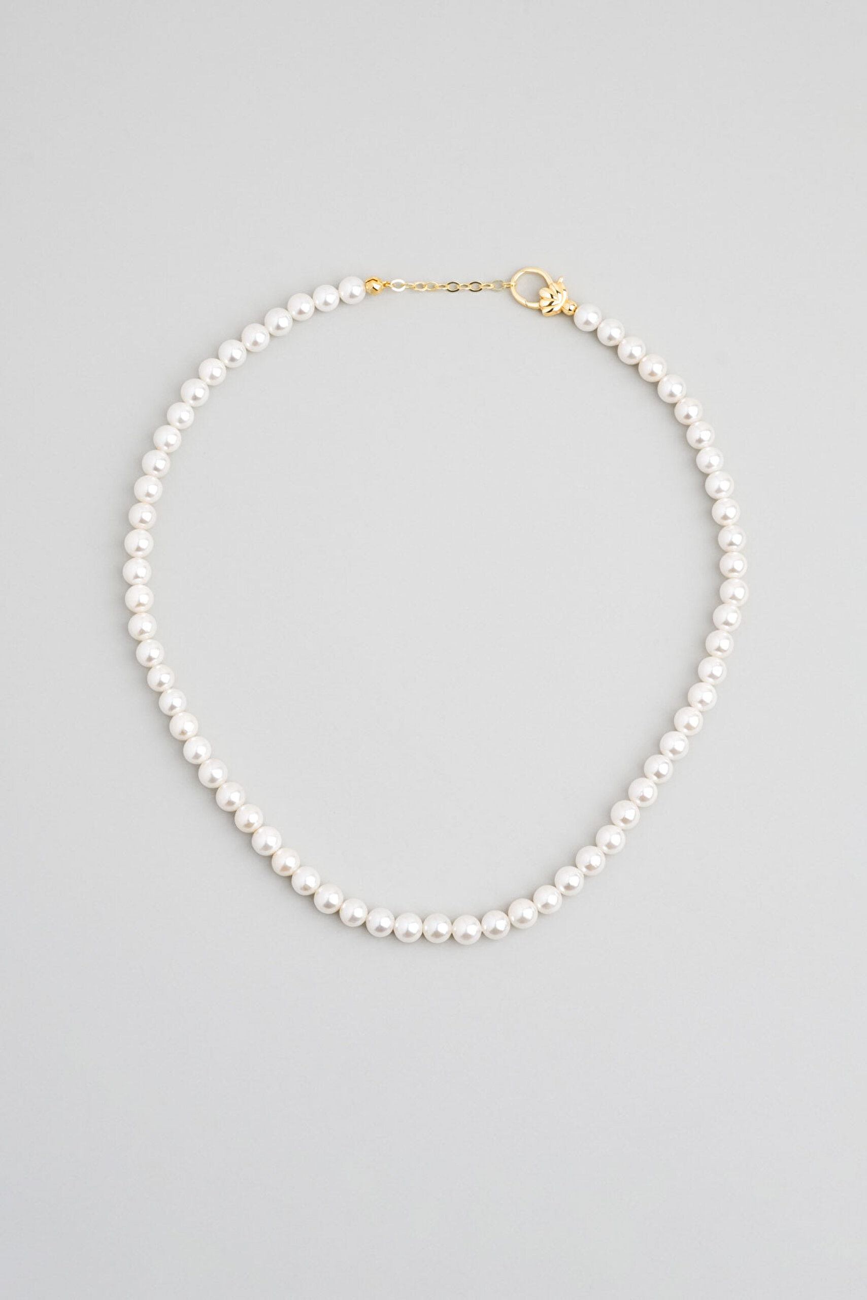 ⁠ Beyaz İnci 18 Ayar Sarı Altın Kaplama 45 Cm Gümüş Kolye_0}