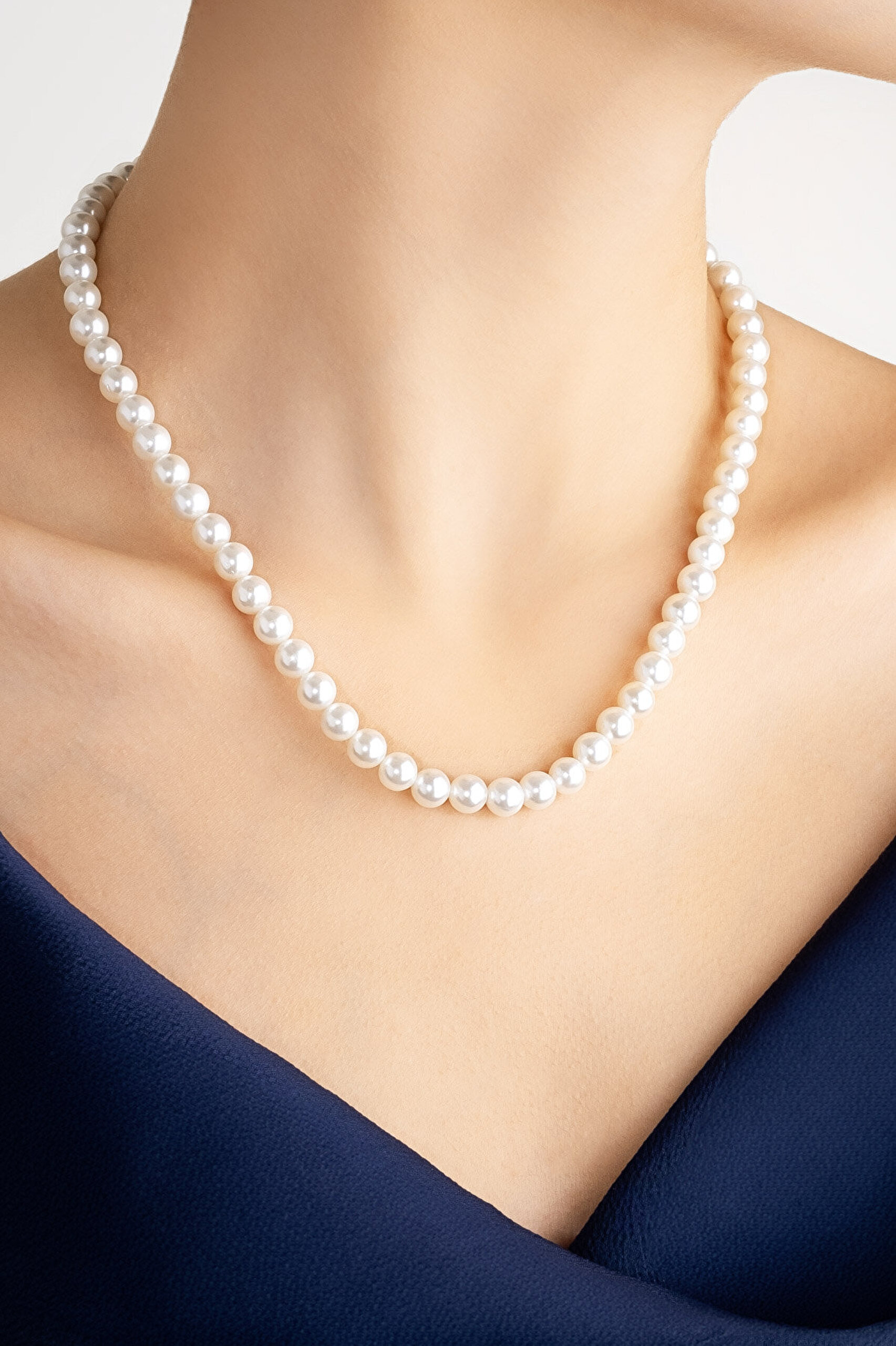 Beyaz İnci 18 Ayar Sarı Altın Kaplama 45 Cm Gümüş Kolye - 0