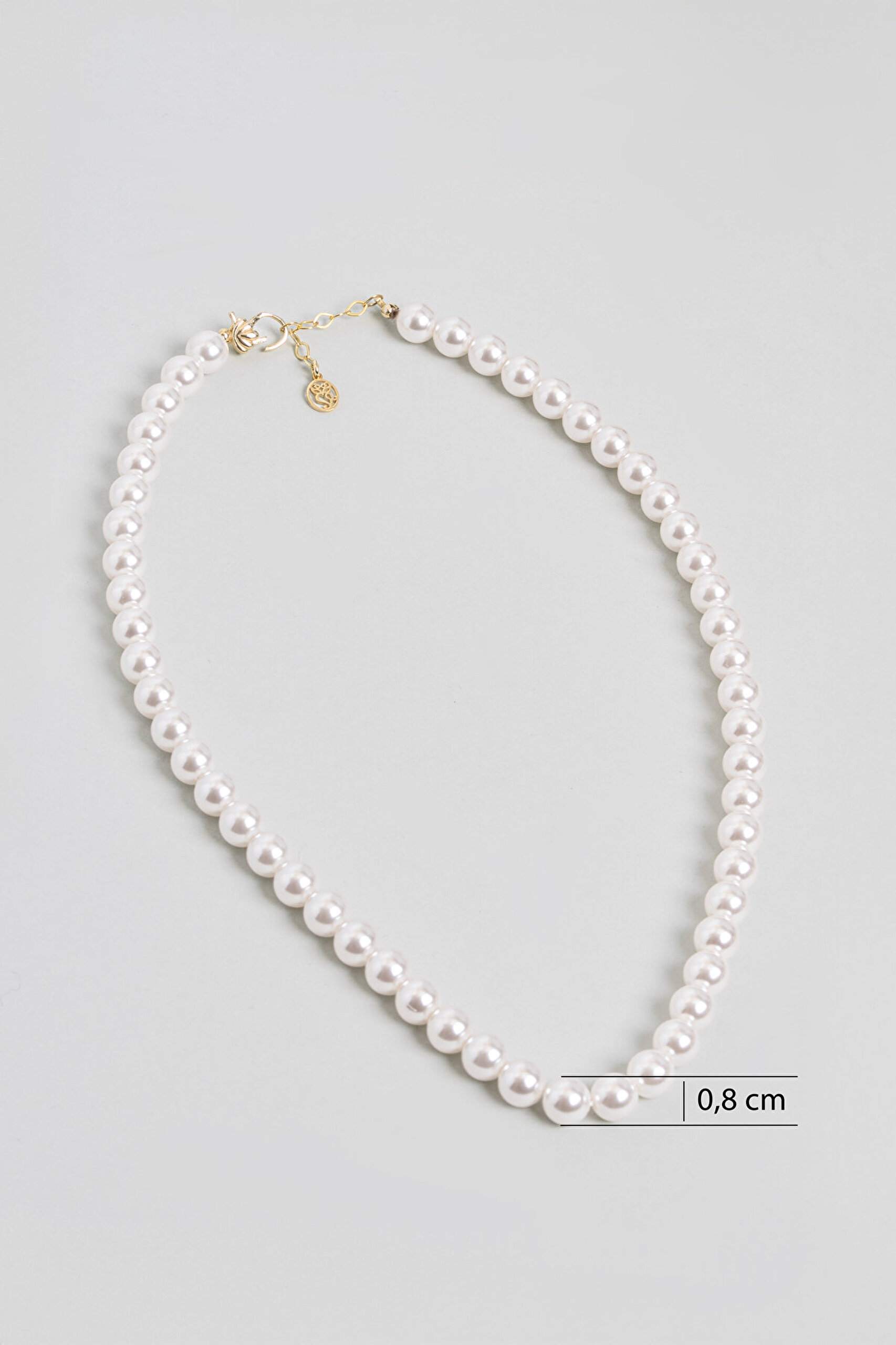 Beyaz İnci 18 Ayar Sarı Altın Kaplama 45 Cm Gümüş Kolye - 1