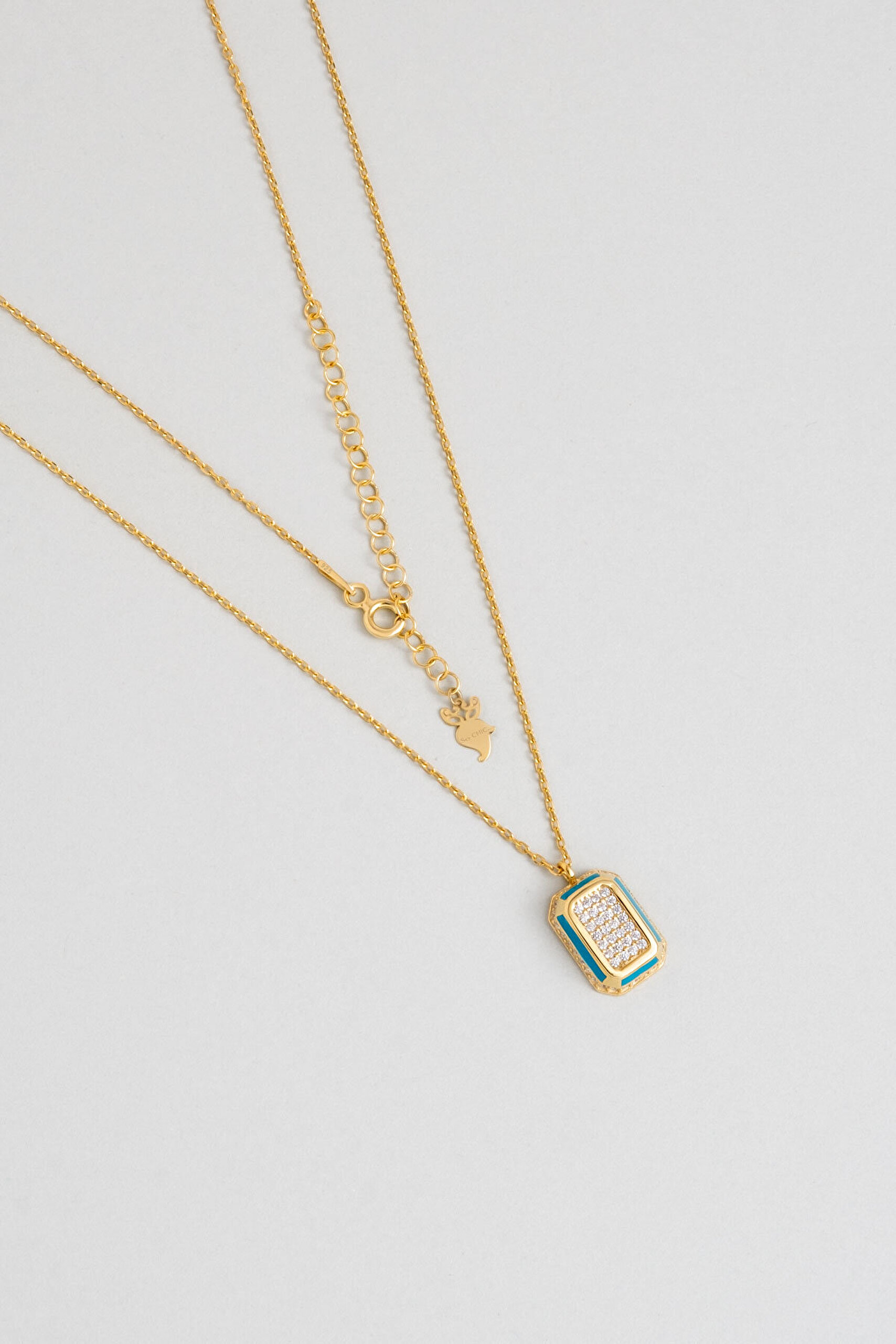 Renkli Mine Detaylı 18 Ayar Sarı Altın Kaplama 44 Cm Gümüş Minimal Kolye - 1