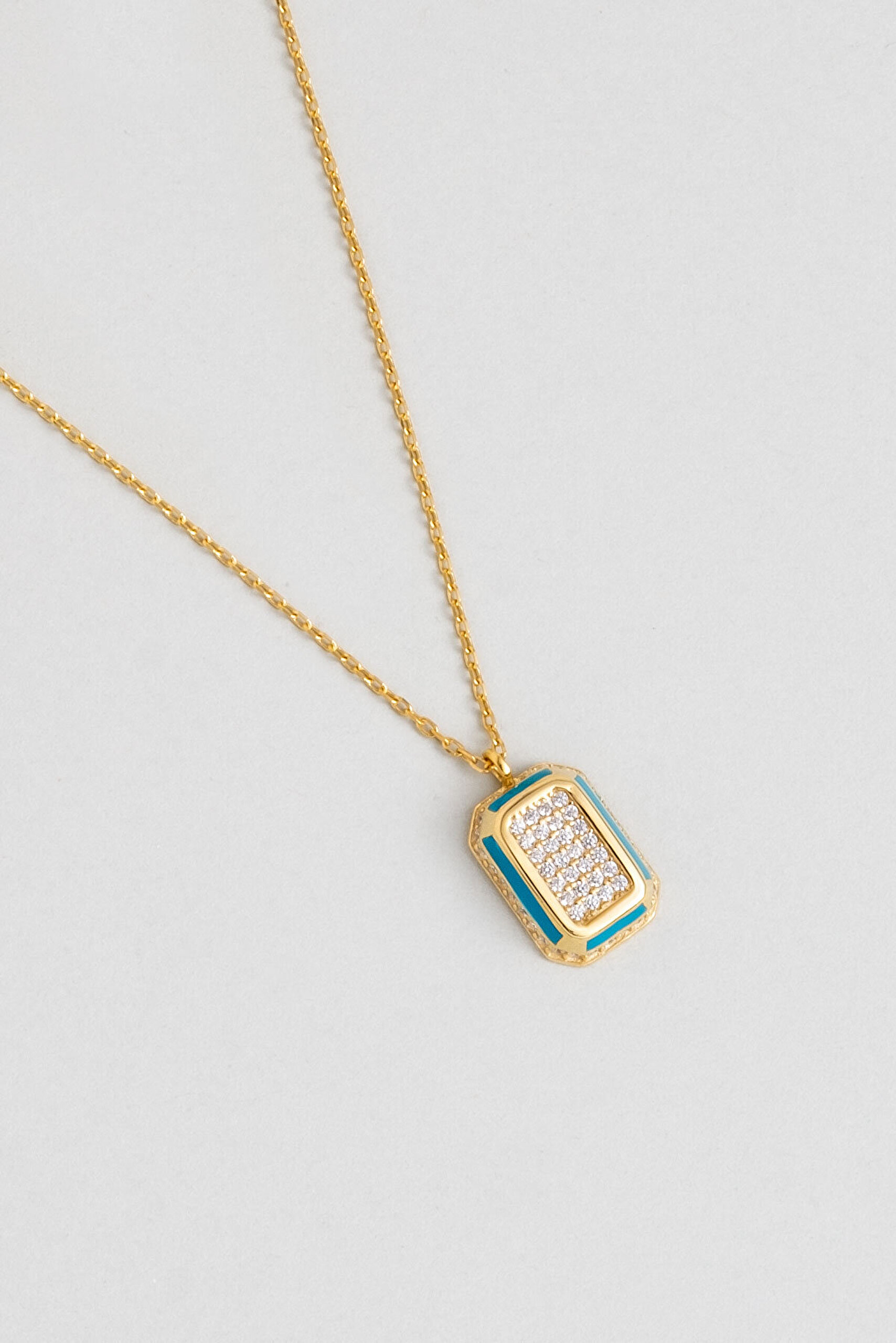 Renkli Mine Detaylı 18 Ayar Sarı Altın Kaplama 44 Cm Gümüş Minimal Kolye - 0