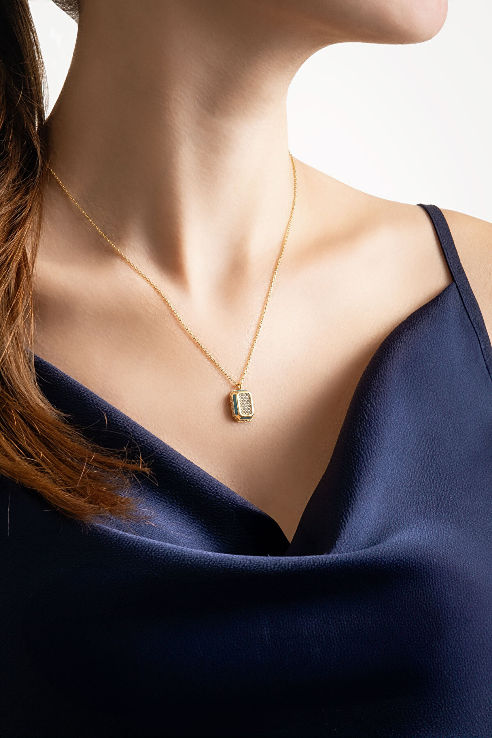 Renkli Mine Detaylı 18 Ayar Sarı Altın Kaplama 44 Cm Gümüş Minimal Kolye - 3