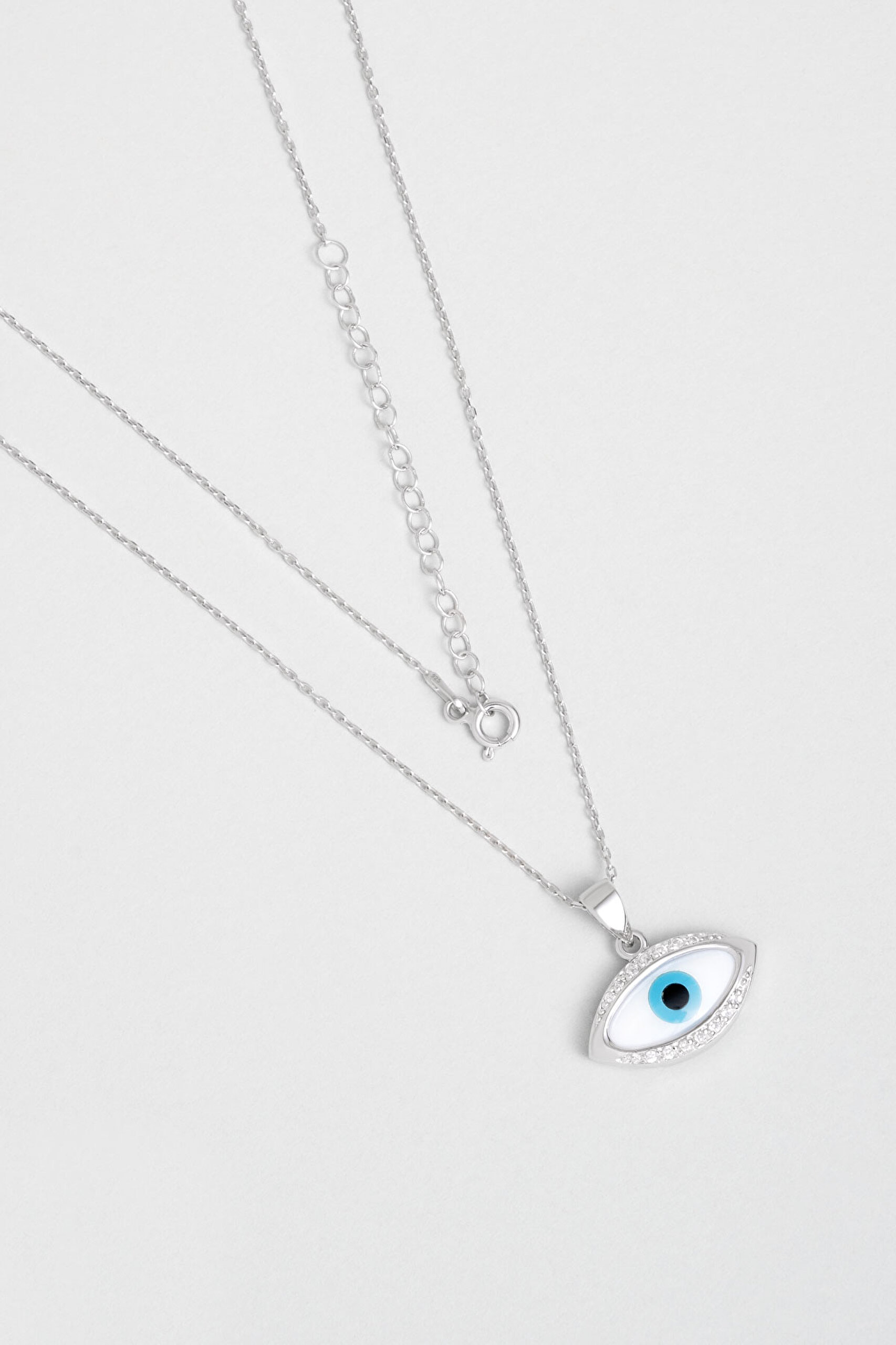 ⁠ Ra'nın Gözü 18 Ayar Beyaz Altın Kaplama 45 Cm Gümüş Kolye_0}