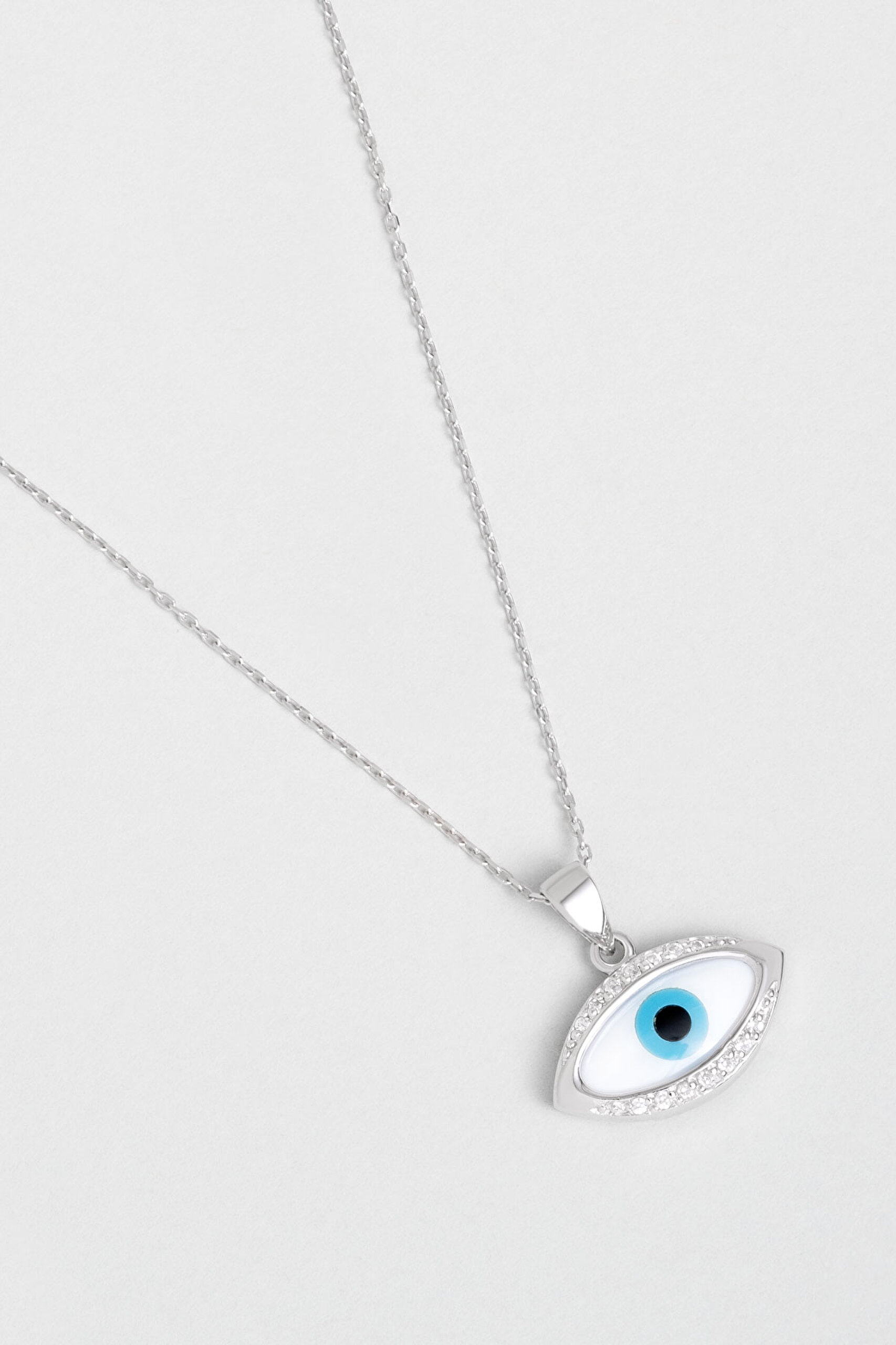 ⁠ Ra'nın Gözü 18 Ayar Beyaz Altın Kaplama 45 Cm Gümüş Kolye_1}