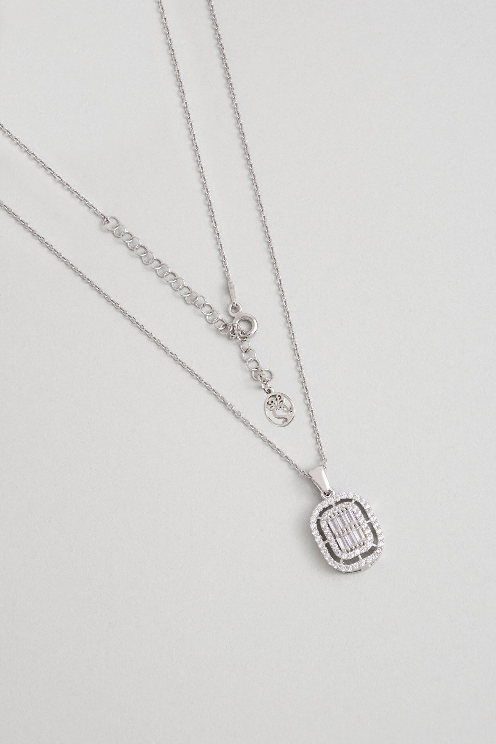 Avangard 18 Ayar Beyaz Altın Kaplama 45 Cm Gümüş Baget Kolye - 0