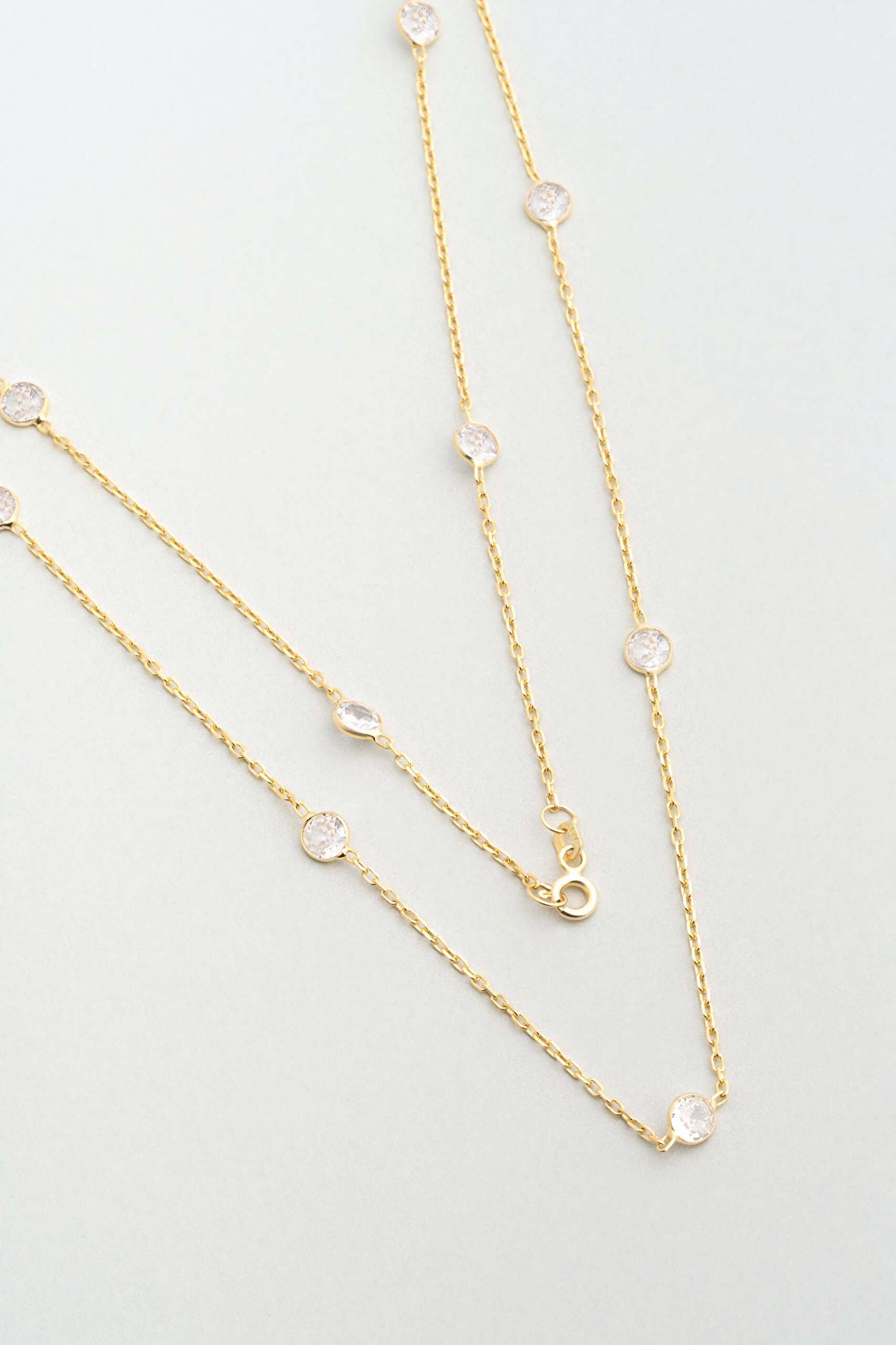 ⁠ Yuvarlak Kesim 18 Ayar Sarı Altın Kaplama 47 Cm Gümüş Kolye_0}