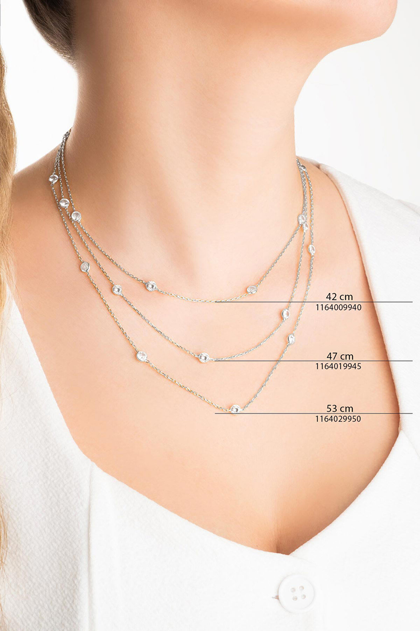 ⁠ Yuvarlak Kesim 18 Ayar Beyaz Altın Kaplama 47 Cm Gümüş Kolye_3}