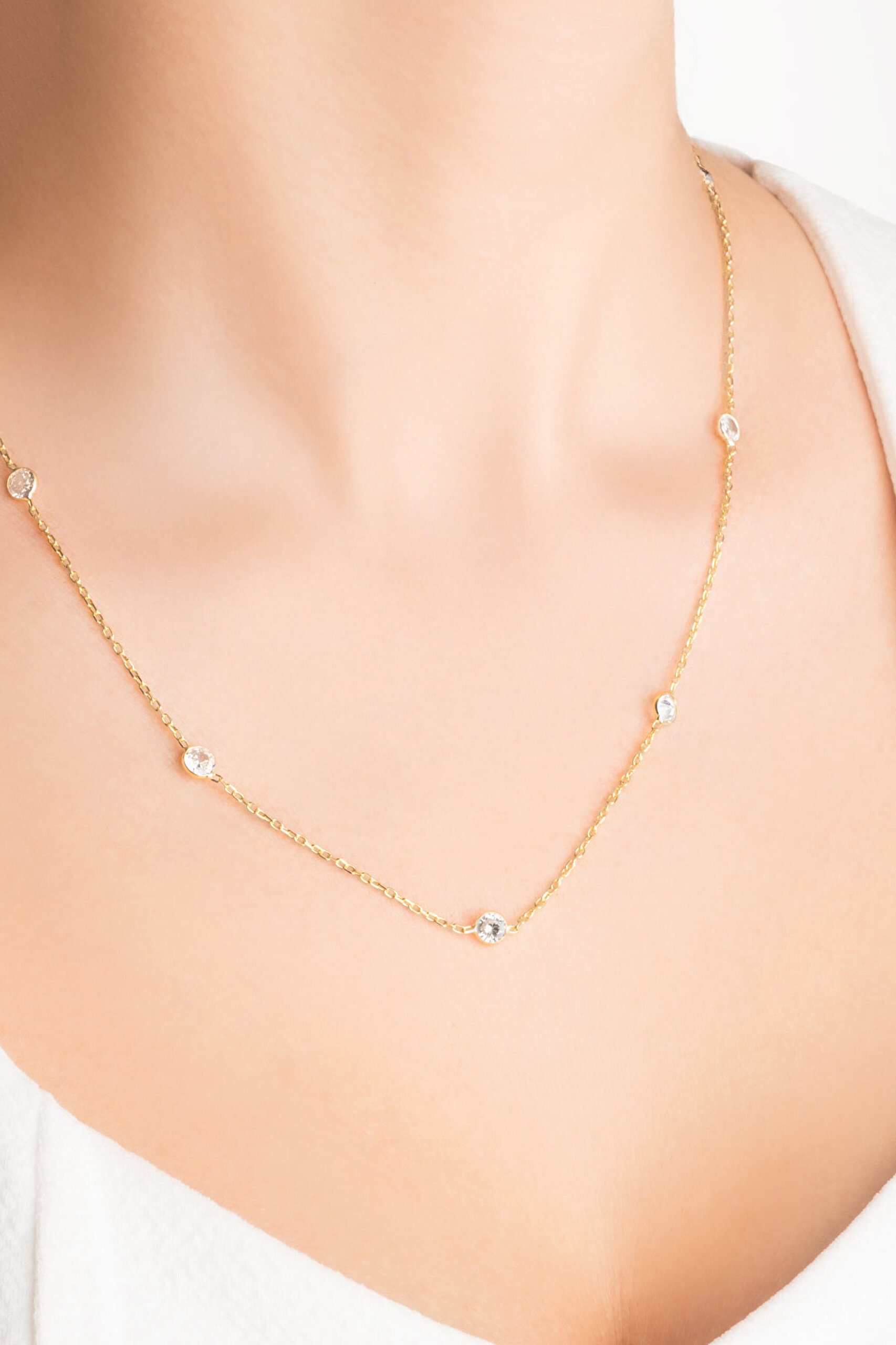 ⁠ Yuvarlak Kesim 18 Ayar Sarı Altın Kaplama 53 Cm Gümüş Kolye_1}