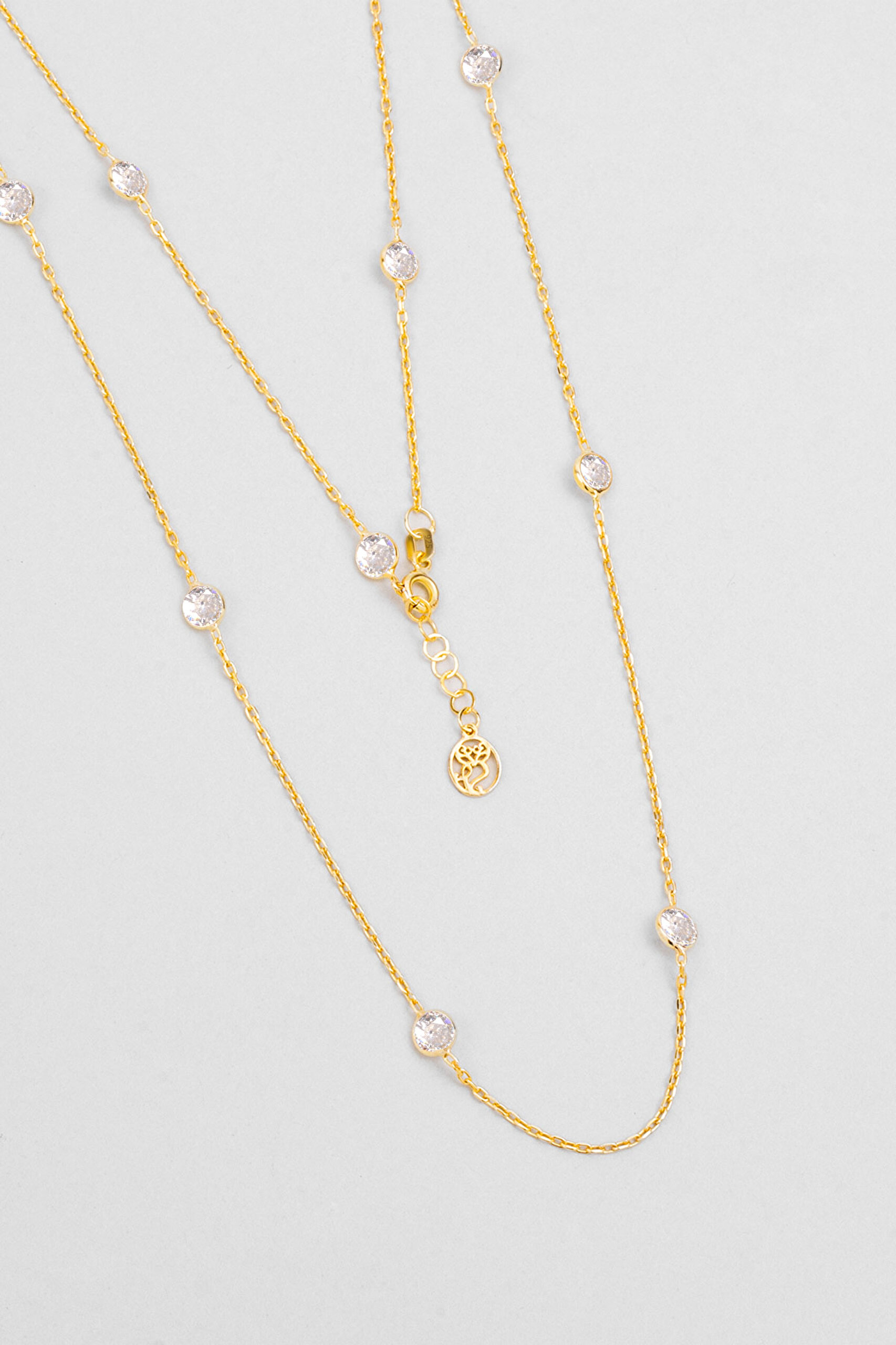 Yuvarlak Kesim 18 Ayar Sarı Altın Kaplama 62 Cm Gümüş Kolye - 0