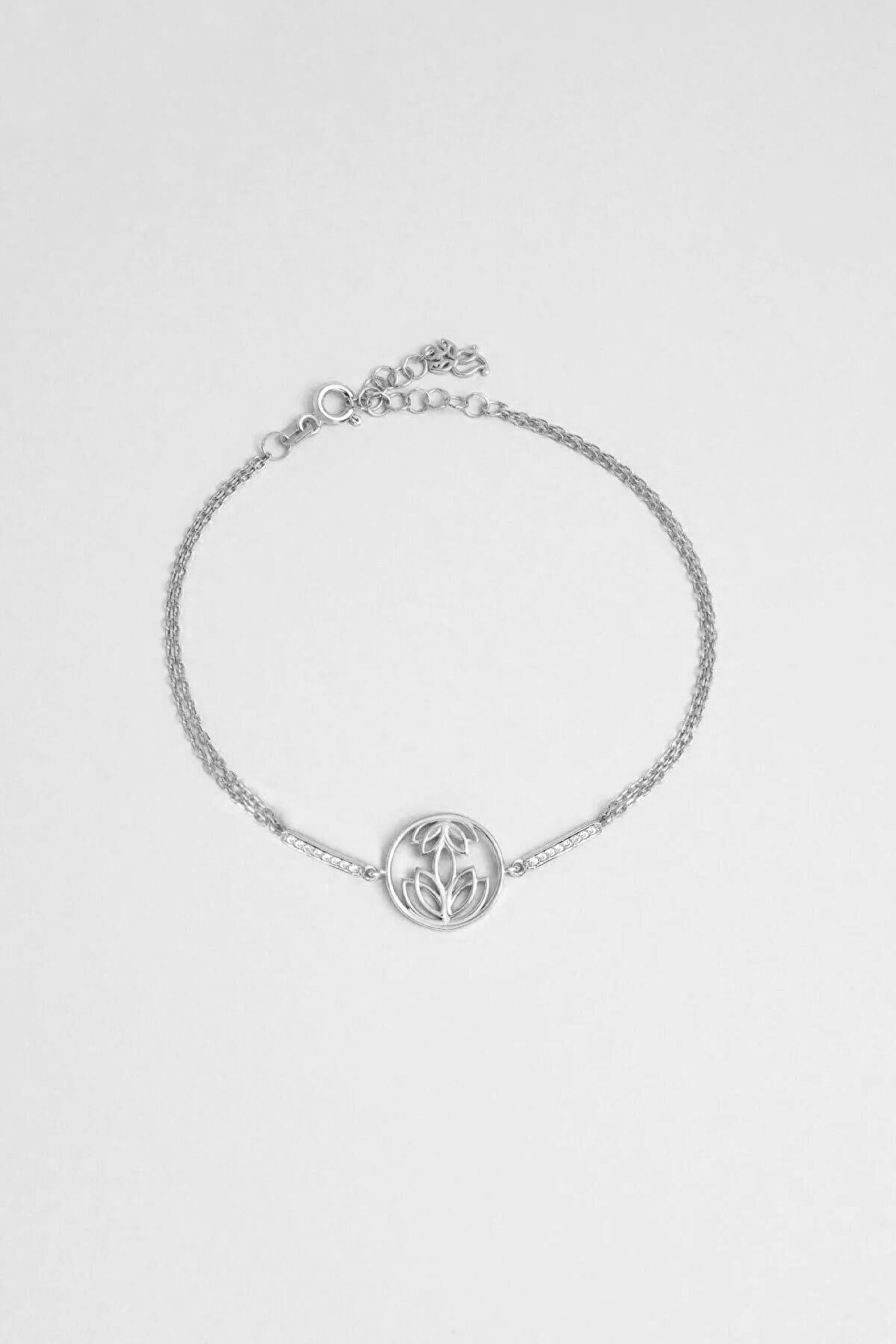 Nilüfer Çiçeği 18 Ayar Beyaz Altın Kaplama 20 Cm  Gümüş Bileklik - 0