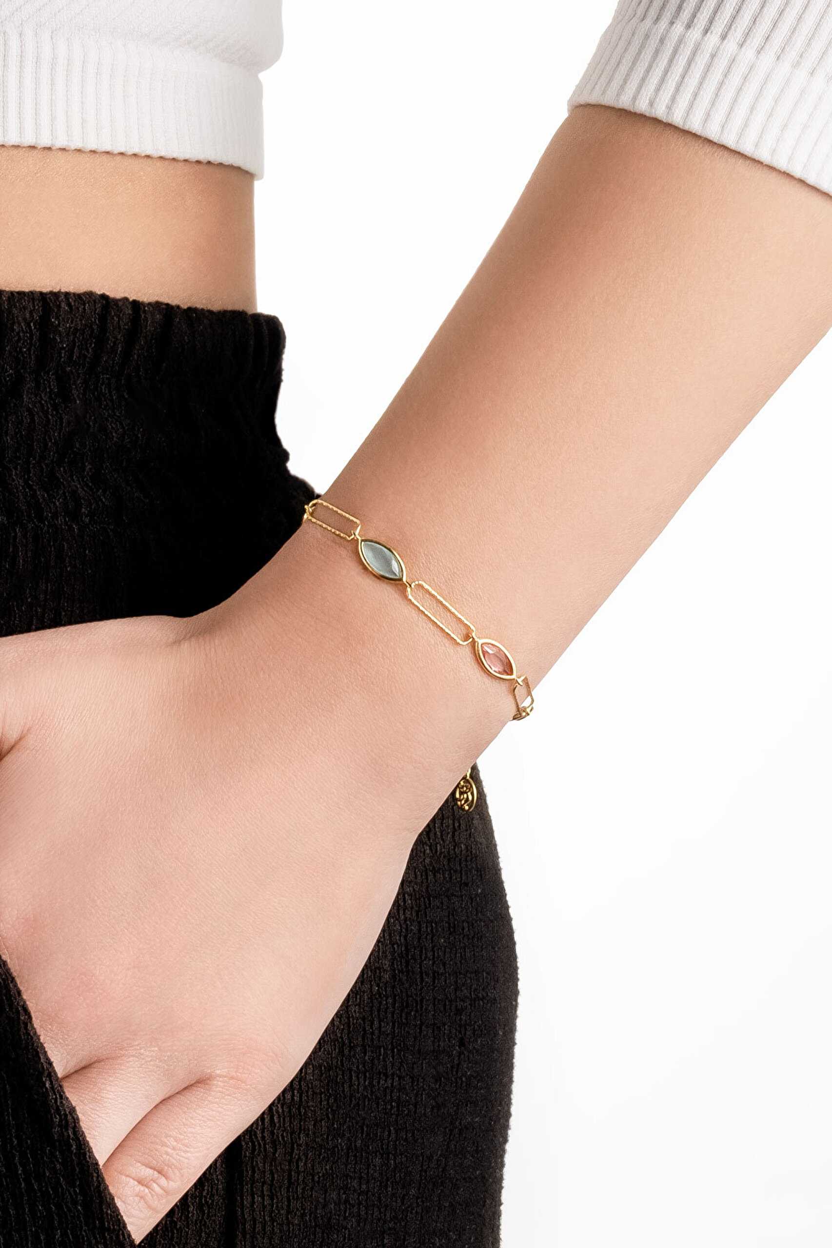 Büyüleyici Markiz 18 Ayar Sarı Altın Kaplama 20 Cm Gümüş Bileklik - 4