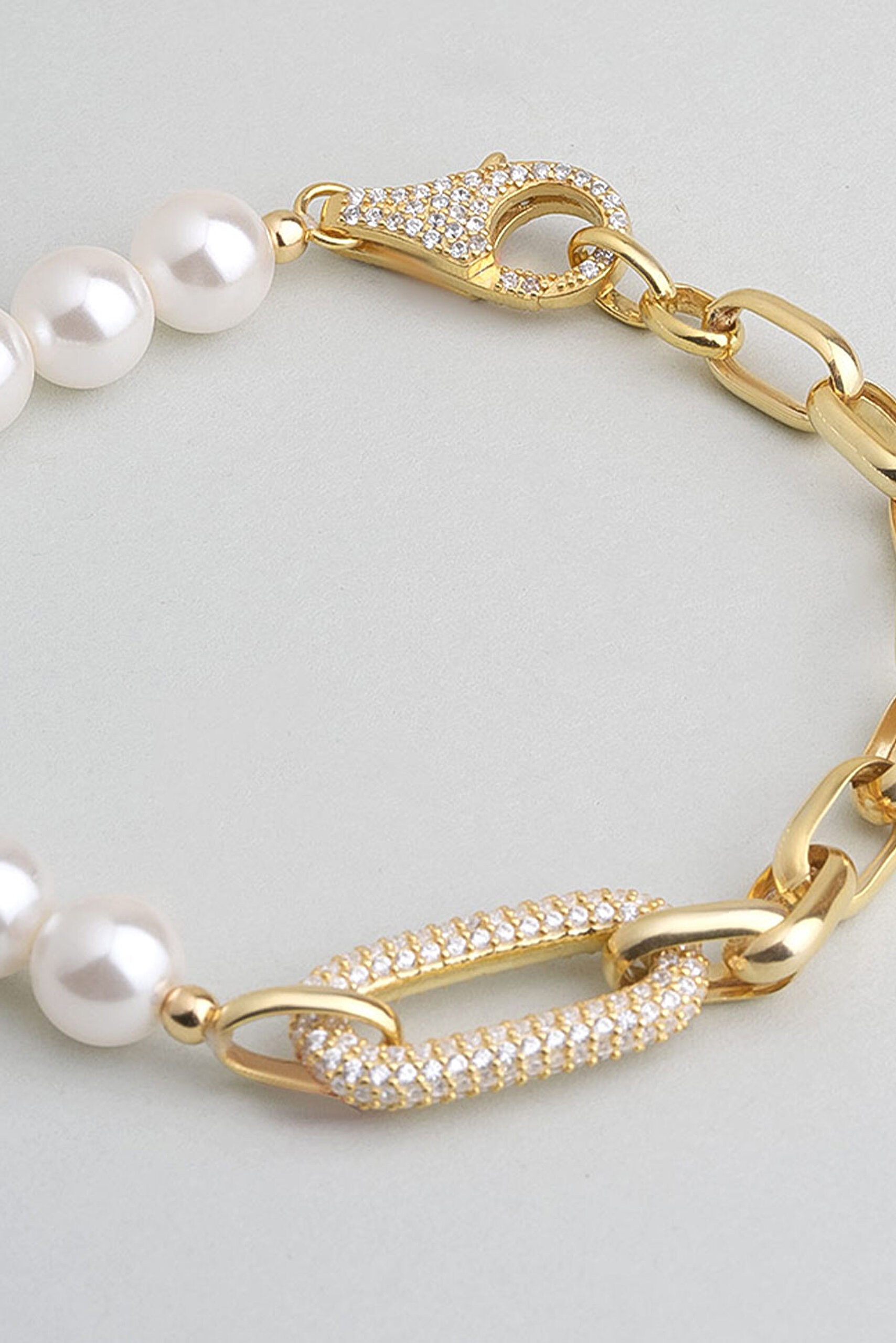 İnci Asaleti 18 Ayar Sarı Altın Kaplama 20 Cm Gümüş İnci Bileklik - 1