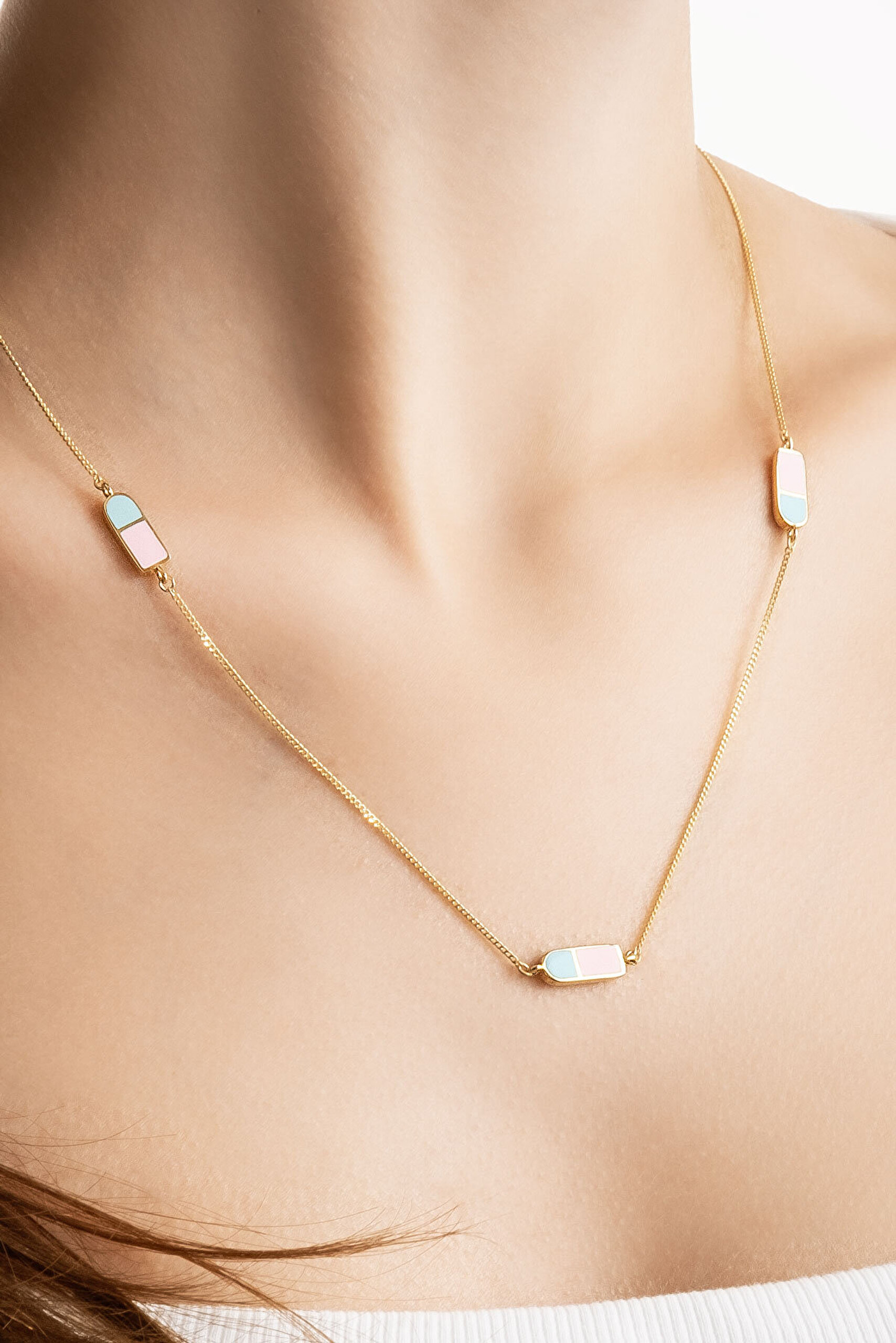 Bahar Renkleri 18 Ayar Sarı Altın Kaplama Gümüş Kolye - 3