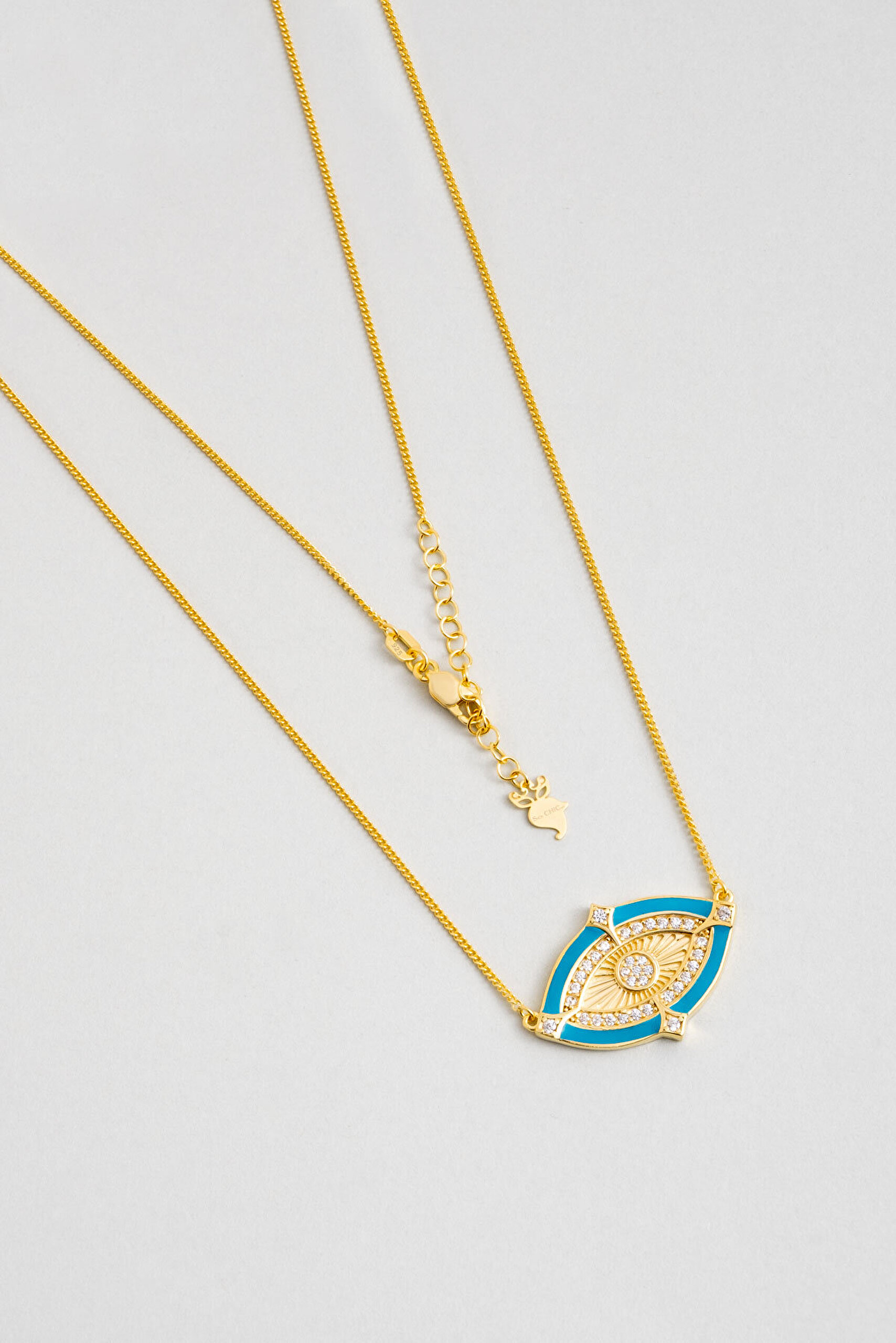 Işıltılı Göz 18 Ayar Sarı Altın Kaplama 49 Cm Gümüş Minimal Kolye - 0