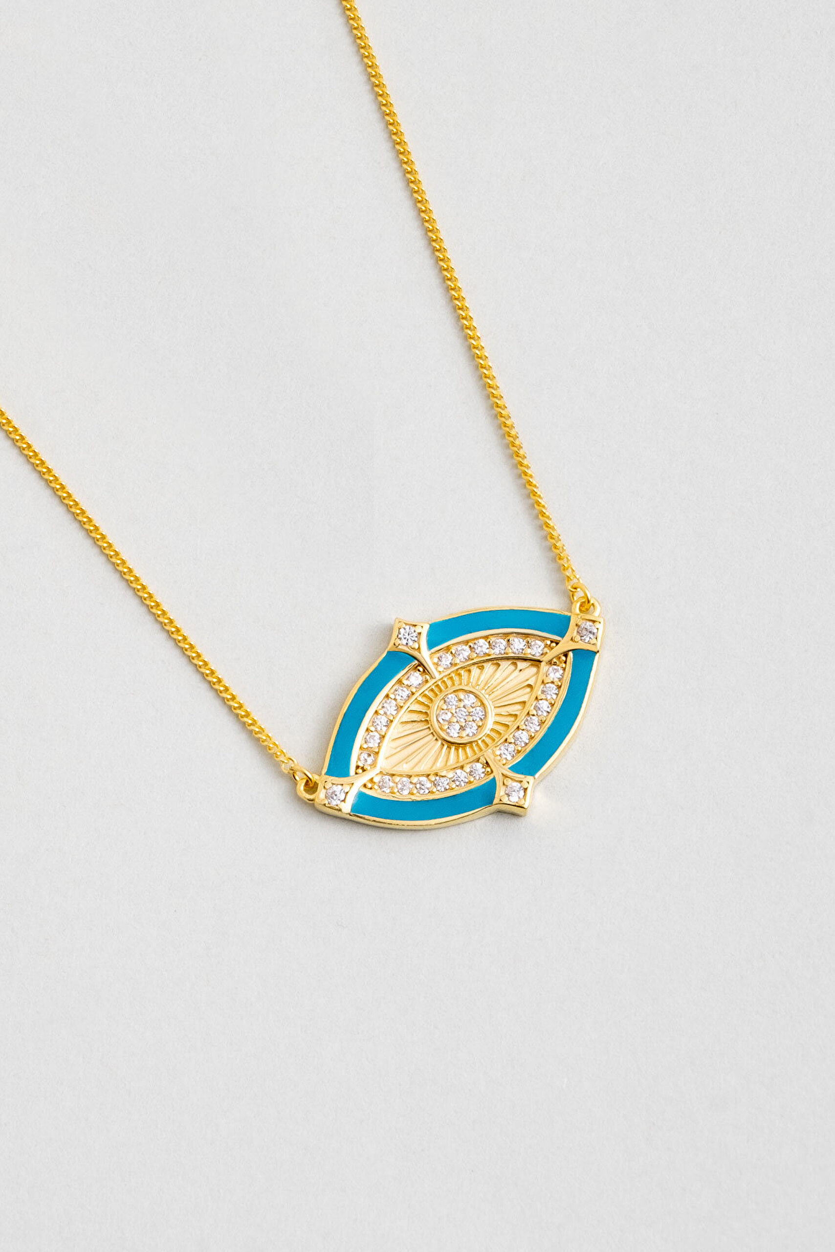 Işıltılı Göz 18 Ayar Sarı Altın Kaplama 49 Cm Gümüş Minimal Kolye - 1