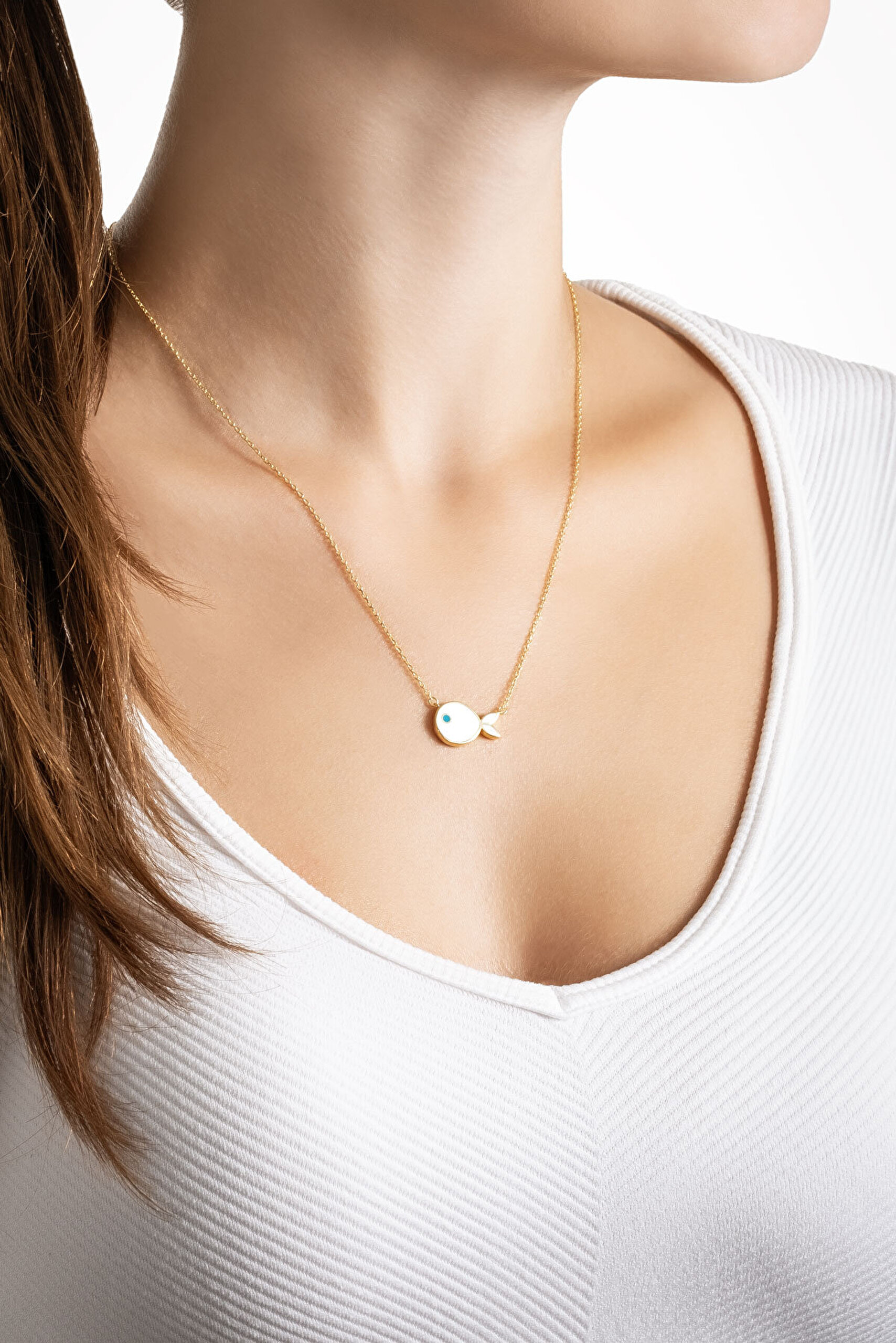 Minik Balık 18 Ayar Sarı Altın Kaplama Gümüş Kolye - 2