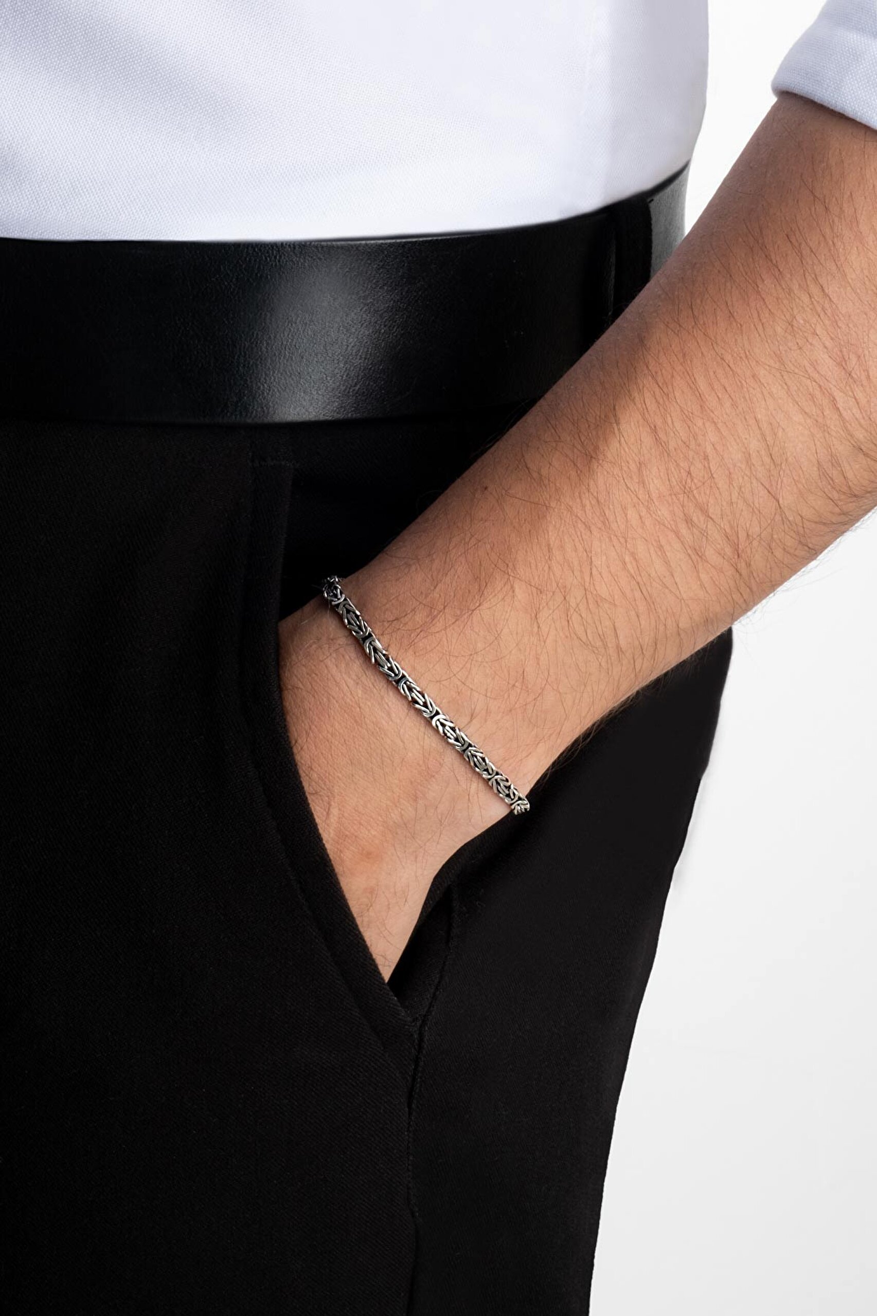 ⁠ Klasik Gümüş Erkek Kral Zincir Bileklik_2}