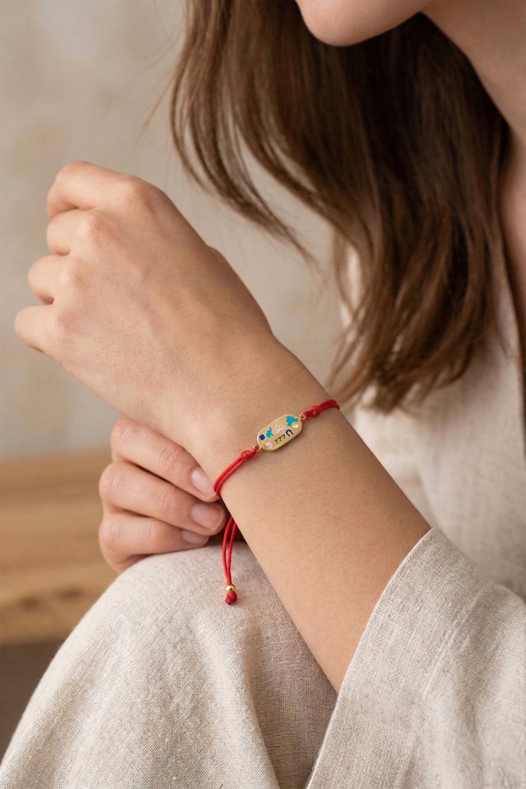 777 Manifest  18 Ayar Sarı Altın Kaplama Ayarlanabilir Gümüş İpli Bileklik - 3