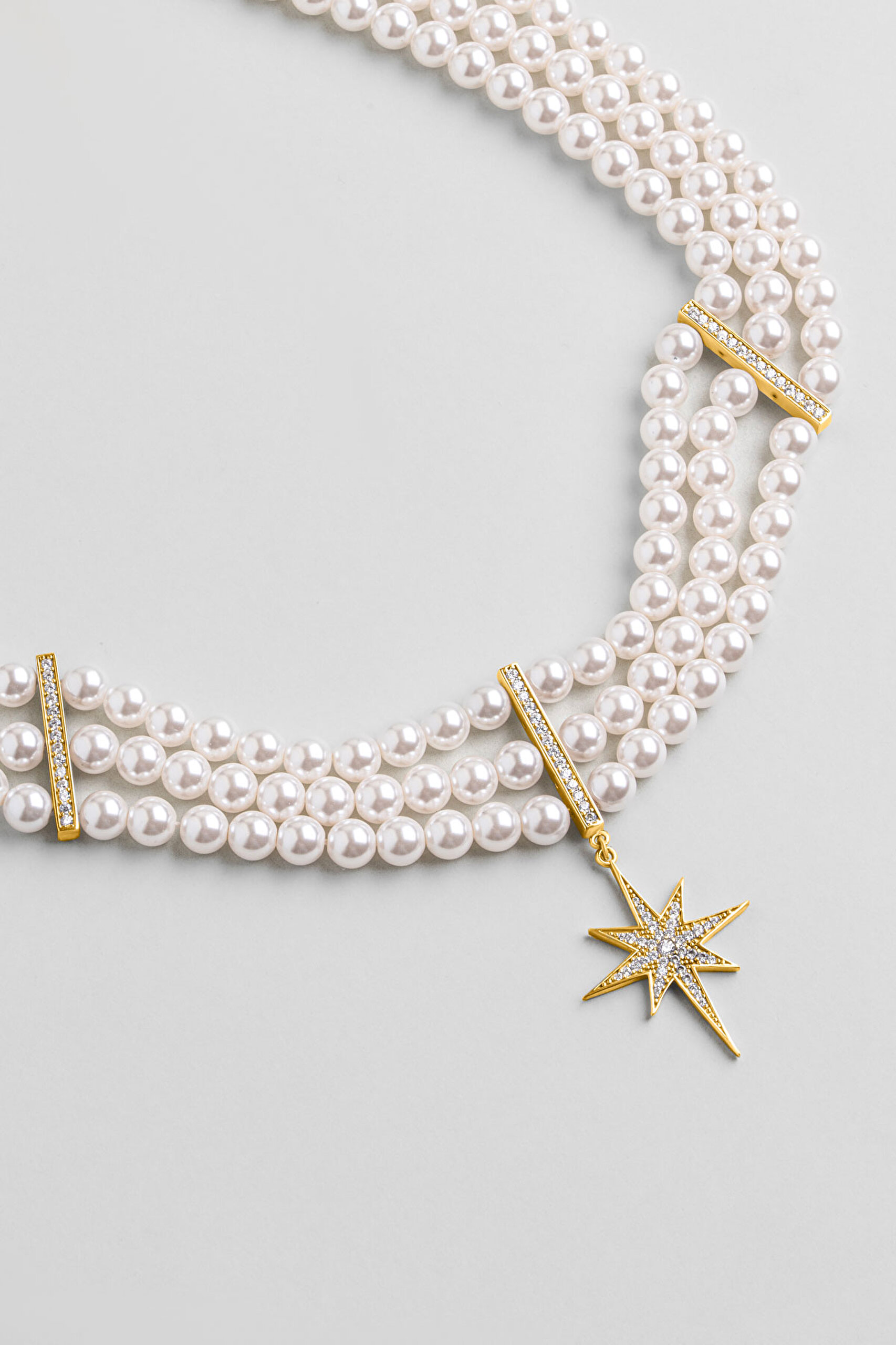 ⁠ Audrey 18 Ayar Sarı Altın Kaplama 40 Cm Gümüş Choker İnci Kolye_4}