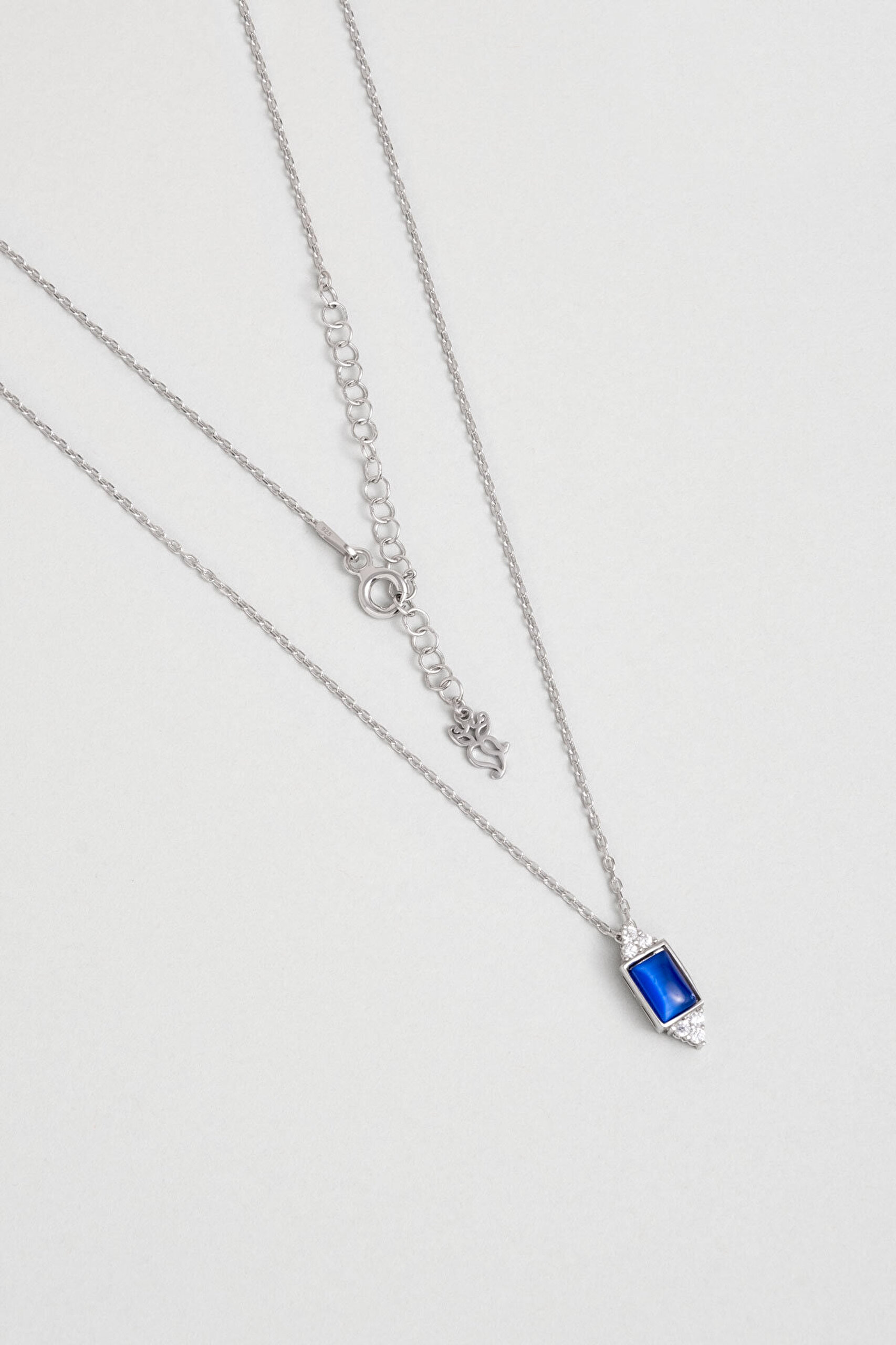 Blue Eye 18 Ayar Beyaz Altın Kaplama 45 Cm Gümüş Kolye - 0