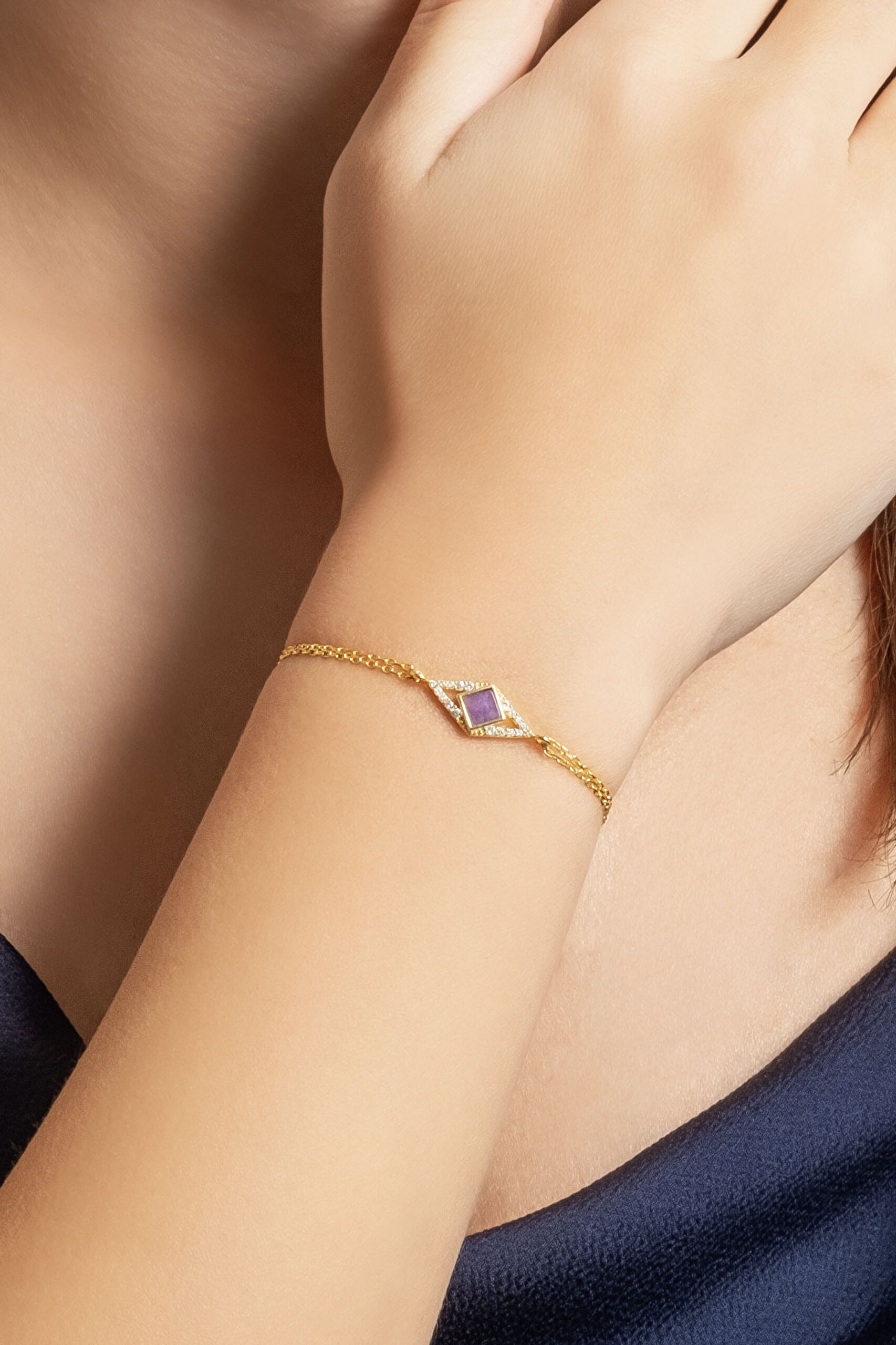 ⁠ Kedi Gözü Taşlı 18 Ayar Sarı Altın Kaplama 19 Cm Gümüş Bileklik_3}