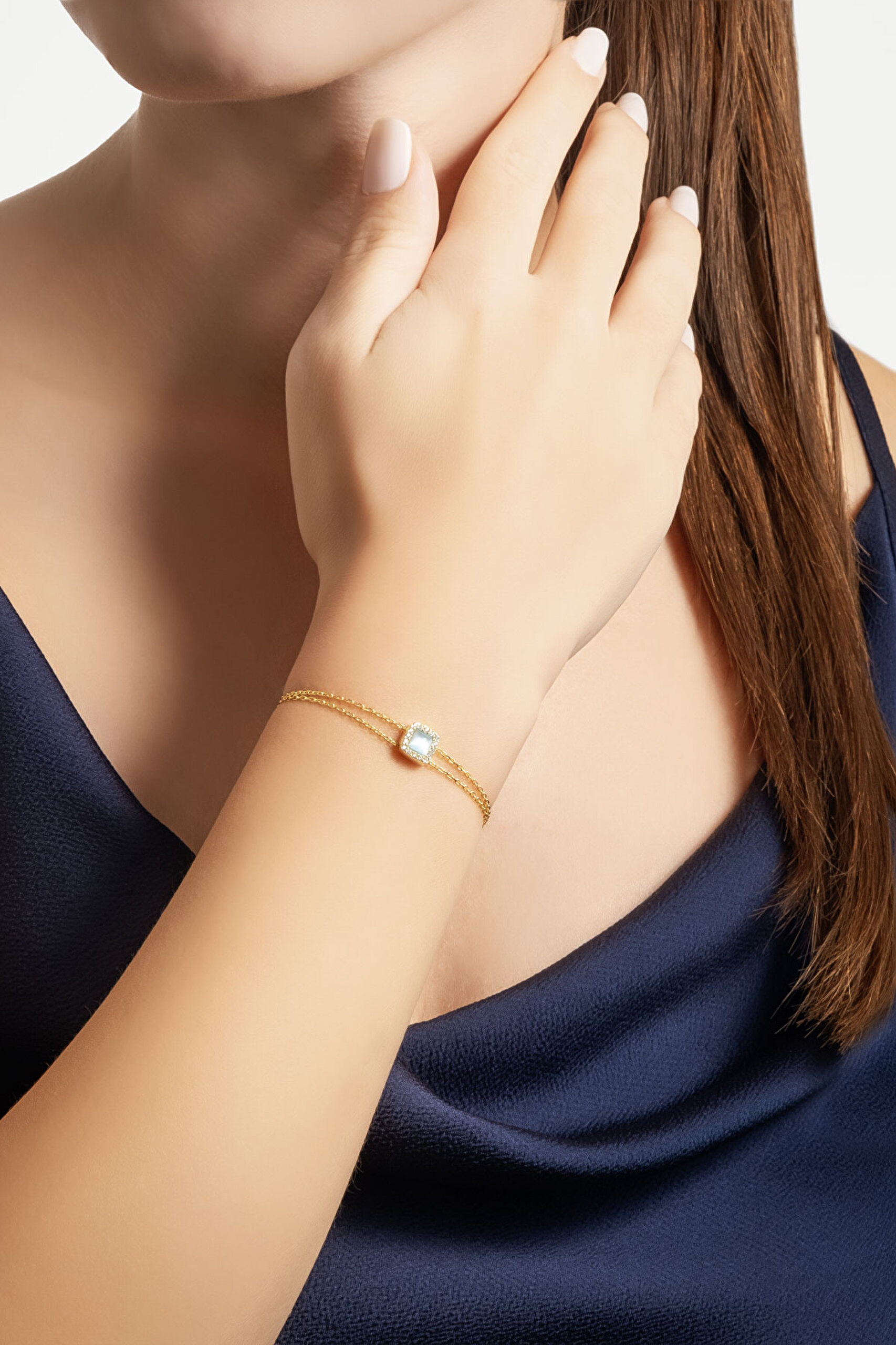 Mavi Şıklığı 18 Ayar Sarı Altın Kaplama 18 Cm Gümüş Bileklik - 2