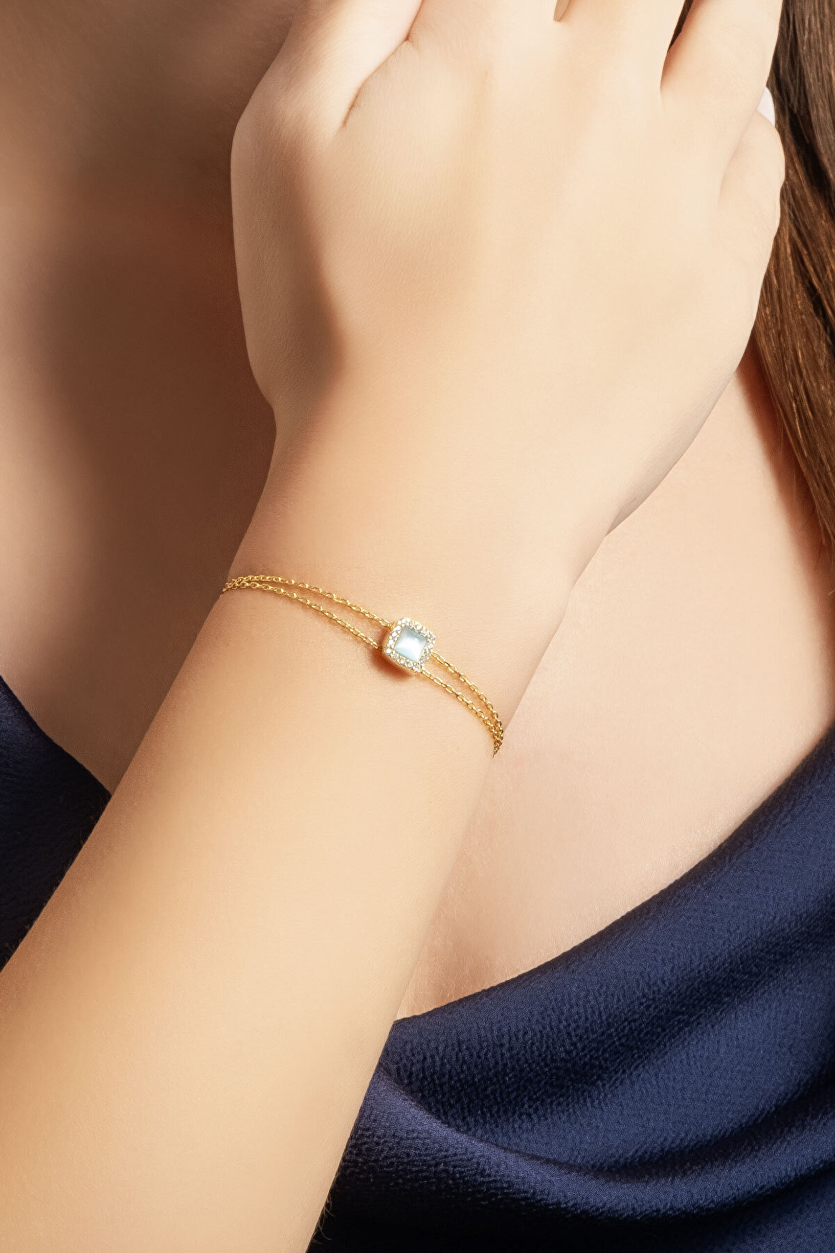 Mavi Şıklığı 18 Ayar Sarı Altın Kaplama 18 Cm Gümüş Bileklik - 3