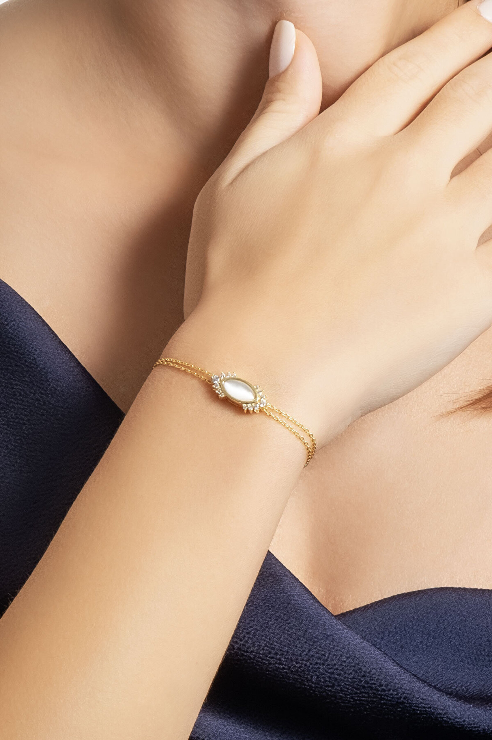 Ra Gözü 18 Ayar Sarı Altın Kaplama 19 Cm Gümüş Bileklik - 3