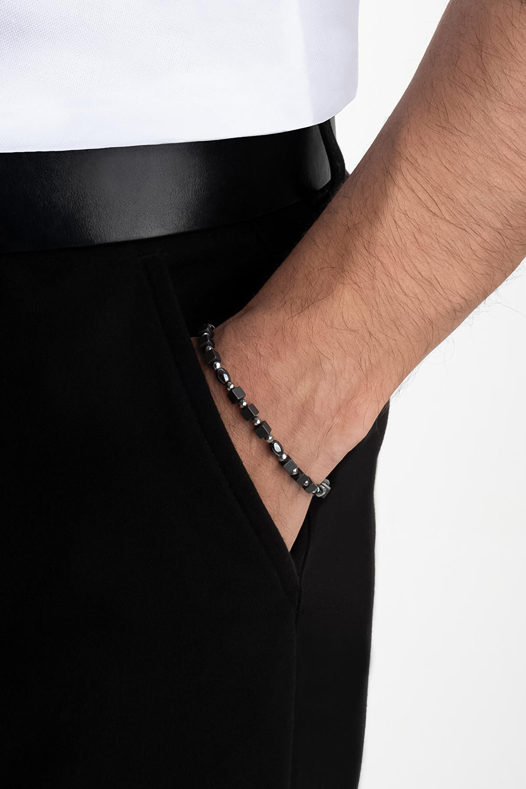 ⁠ Hematit Taşlı Oksitli 22 Cm Gümüş Erkek Bileklik_2}