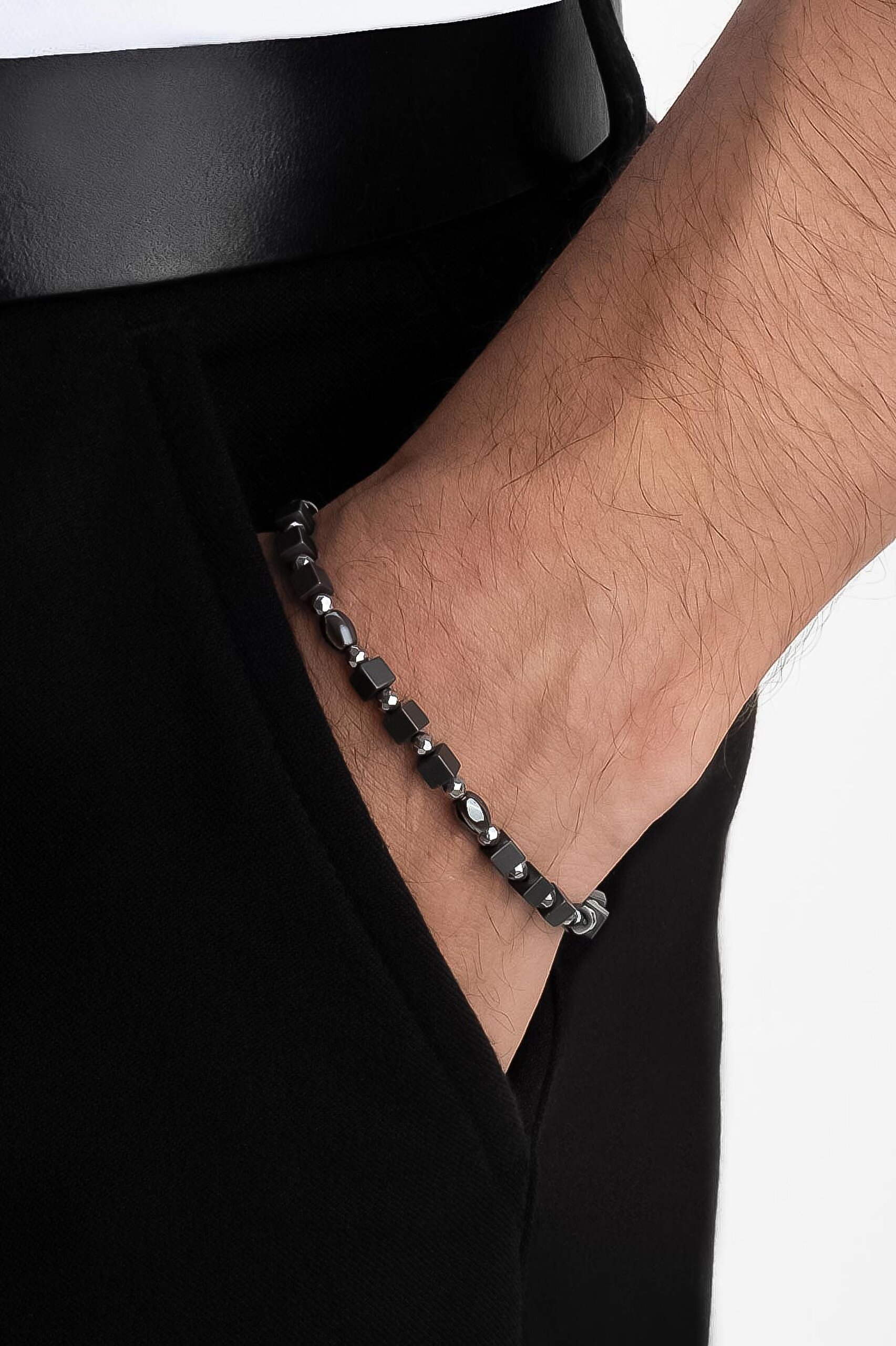 ⁠ Hematit Taşlı Oksitli 22 Cm Gümüş Erkek Bileklik_3}