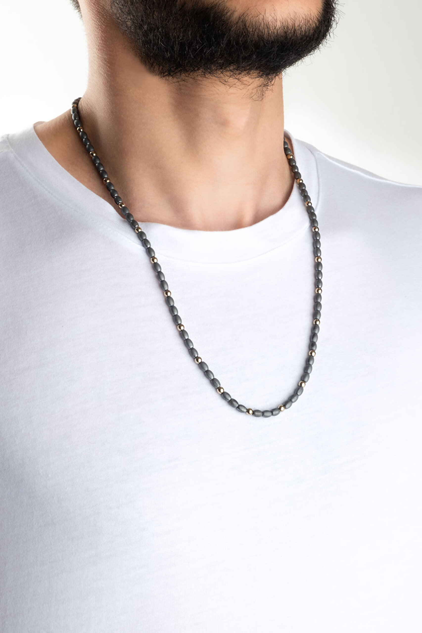 ⁠ Hematit Taşlı 65 Cm Oksitli Gümüş Erkek Kolye_3}