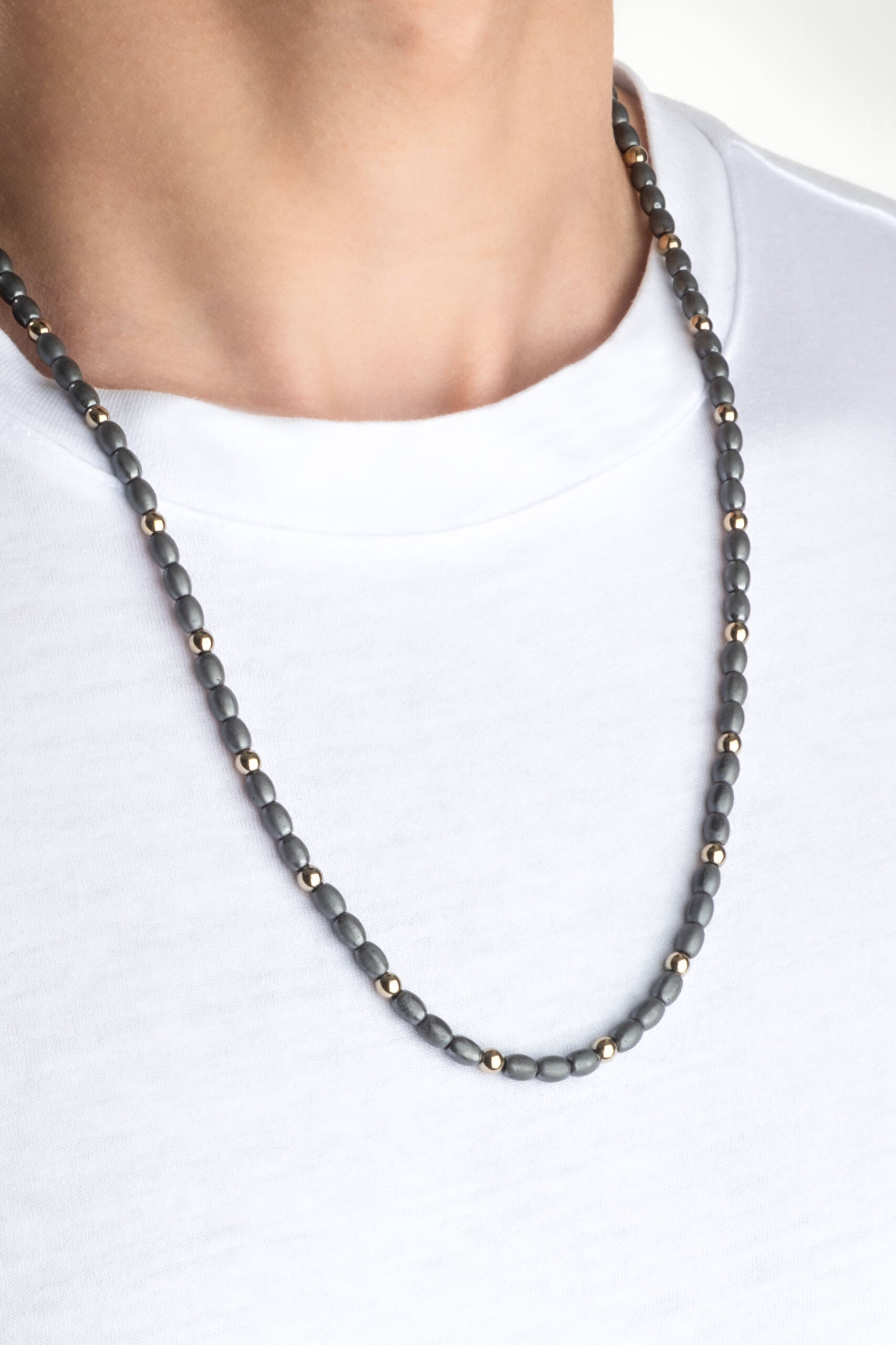 ⁠ Hematit Taşlı 65 Cm Oksitli Gümüş Erkek Kolye_1}