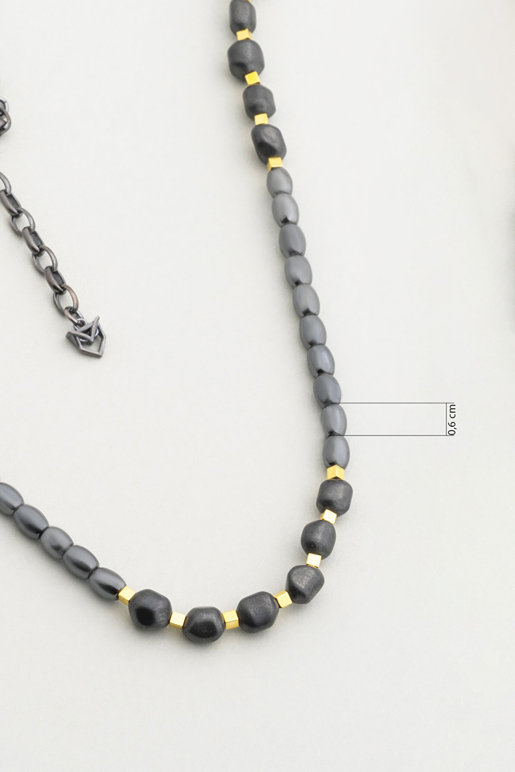 ⁠ Hematit Taşlı Siyah Rodyum Kaplama 65 Cm Gümüş Erkek Kolye_2}