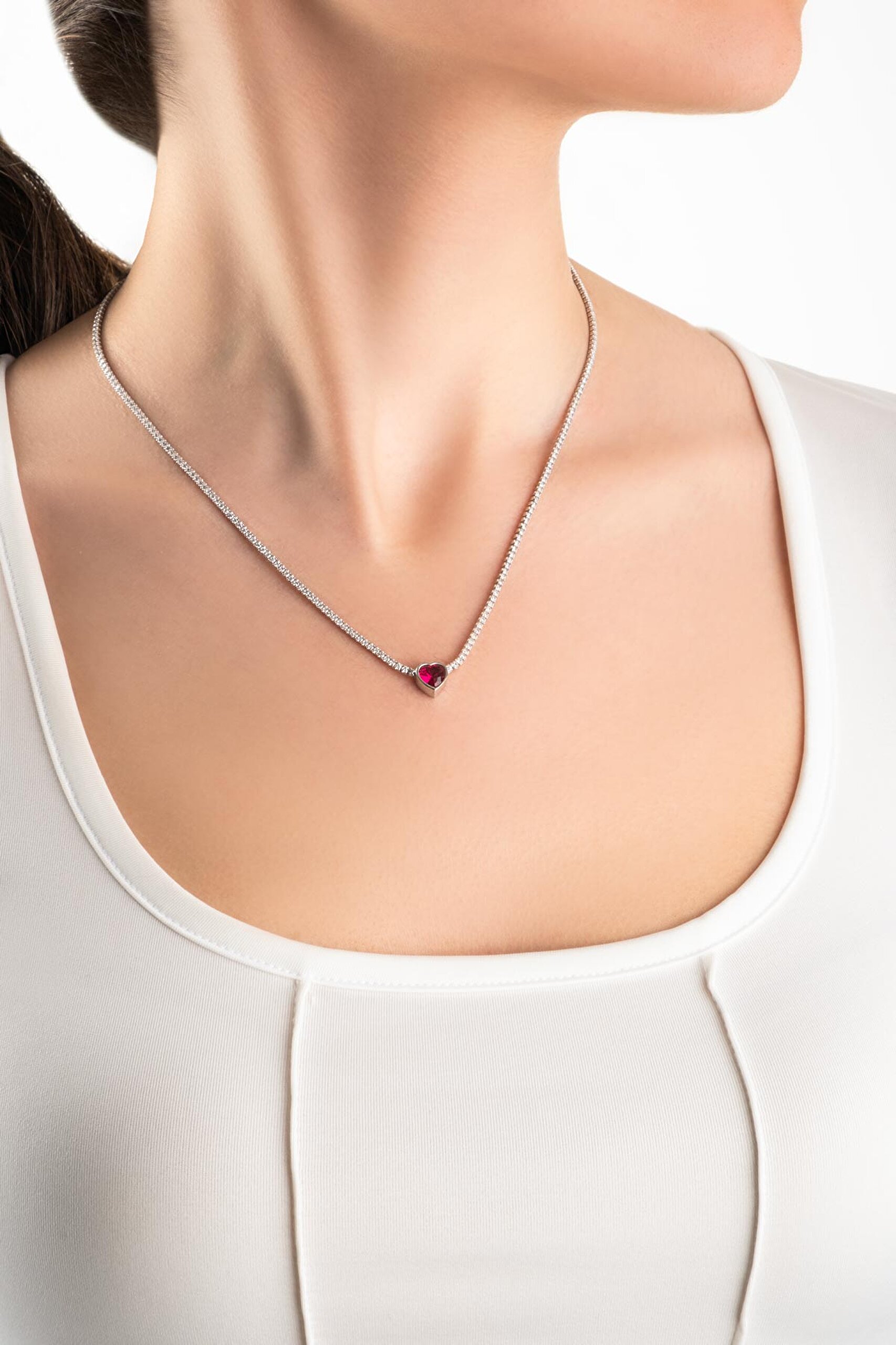 ⁠ Yakut Işıltısı 18 Ayar Beyaz Altın Kaplama 45 Cm Gümüş Su Yolu Kolye_3}