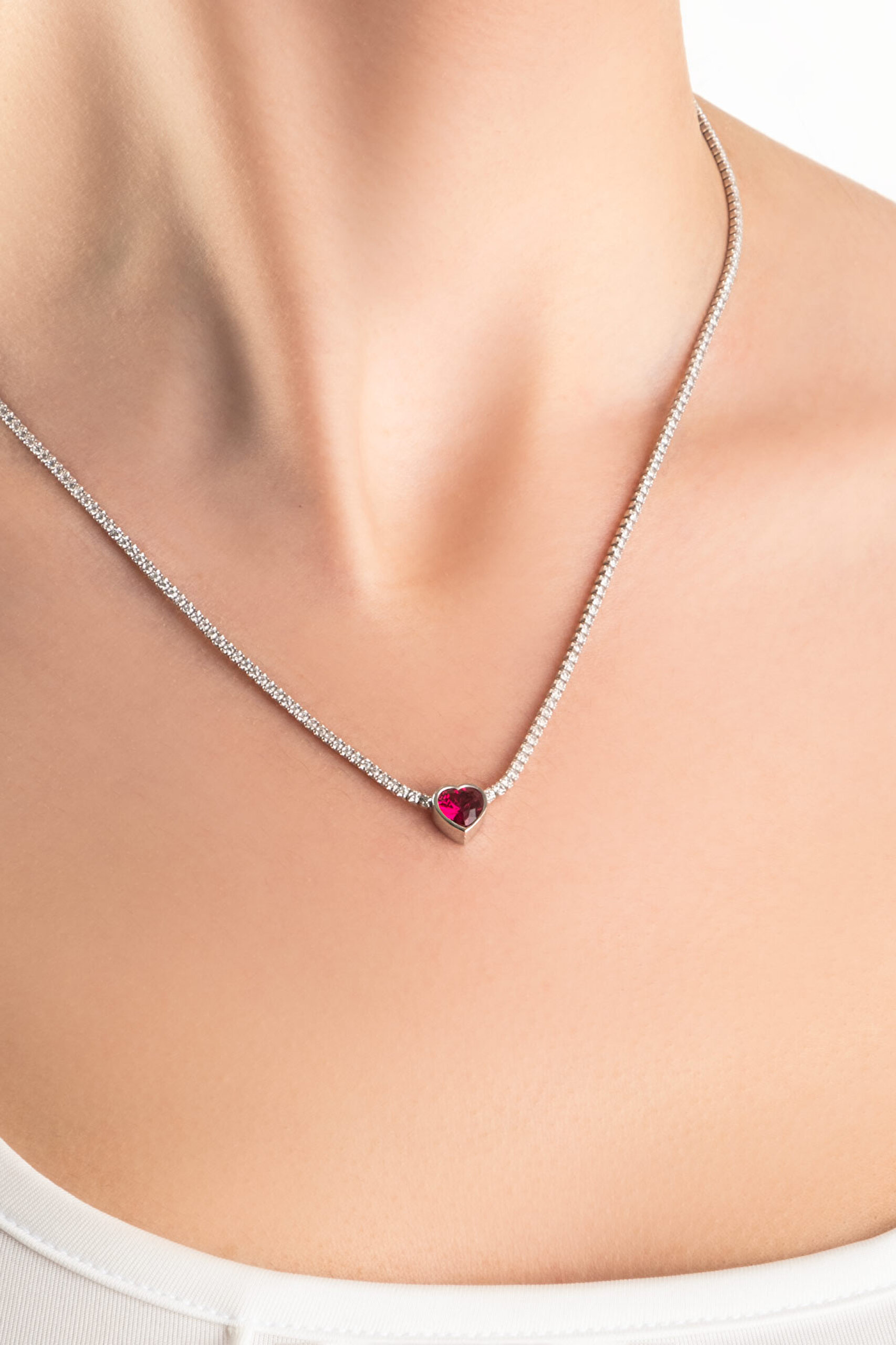 ⁠ Yakut Işıltısı 18 Ayar Beyaz Altın Kaplama 45 Cm Gümüş Su Yolu Kolye_1}