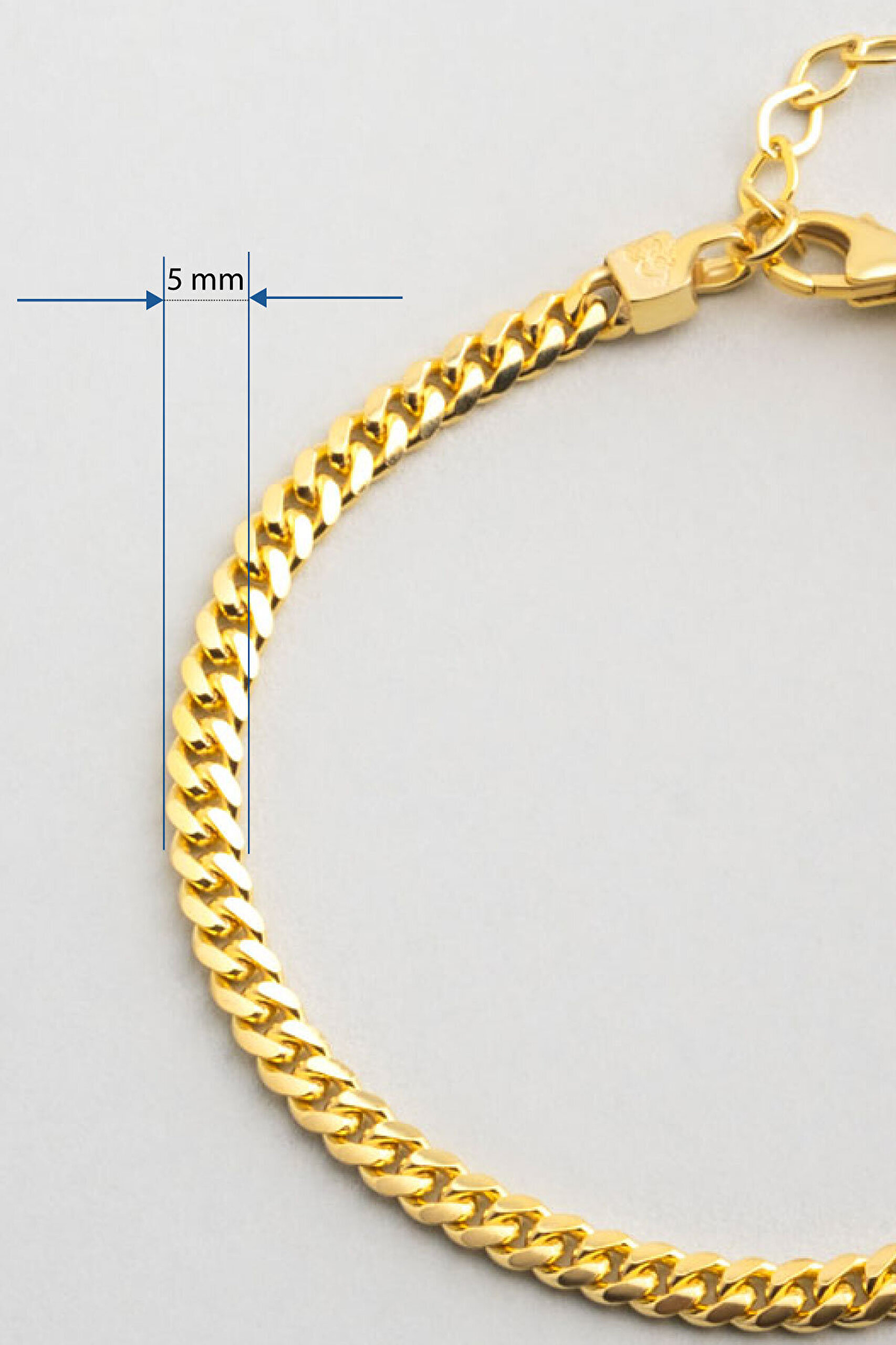 Klasik 18 Ayar Sarı Altın Kaplama 19 Cm Gümüş Gurmet 5 Mm Zincir Bileklik - 4