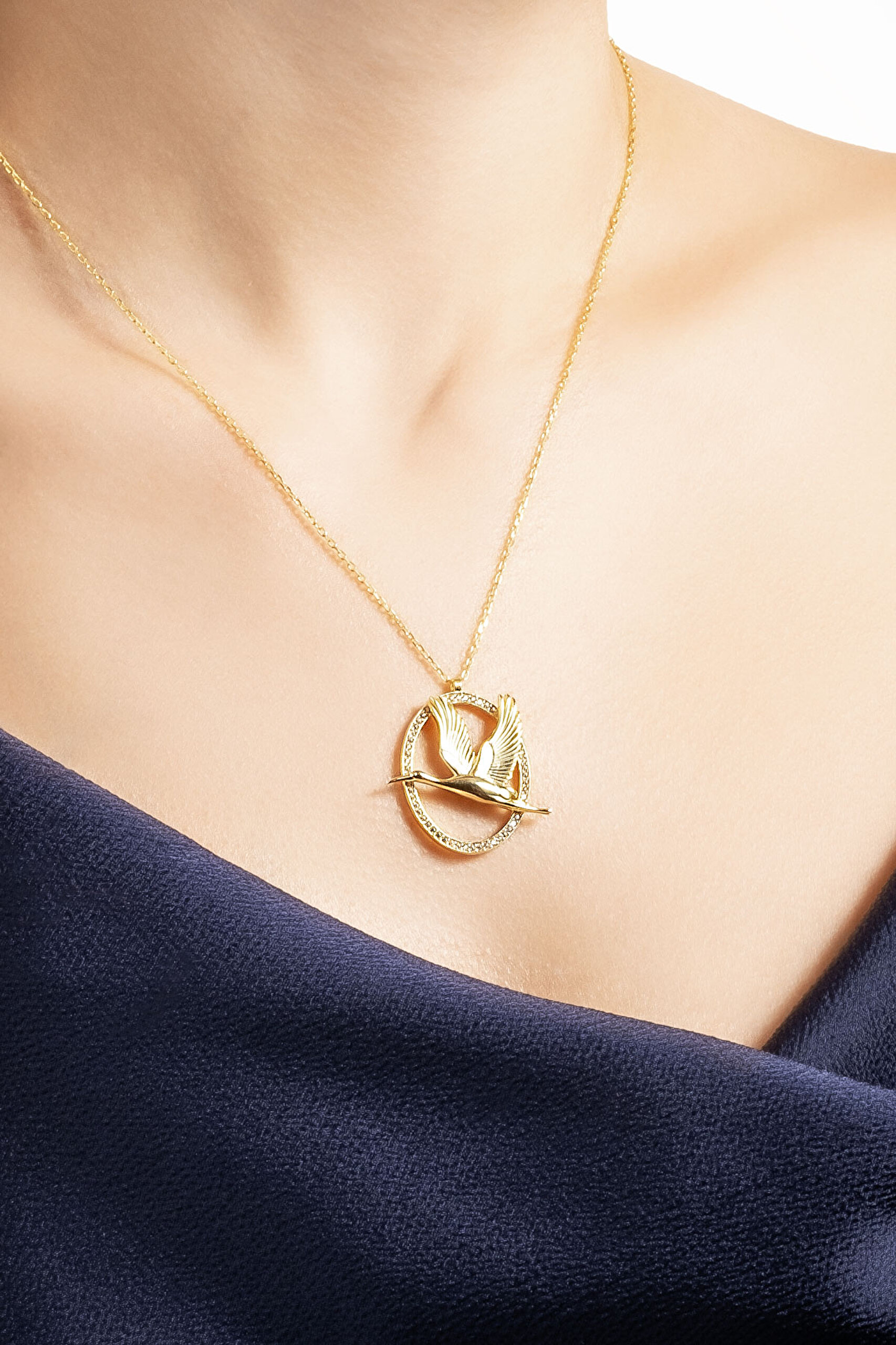 ⁠ Turna Kuşu 18 Ayar Sarı Altın Kaplama 44 Cm Gümüş Kolye_4}